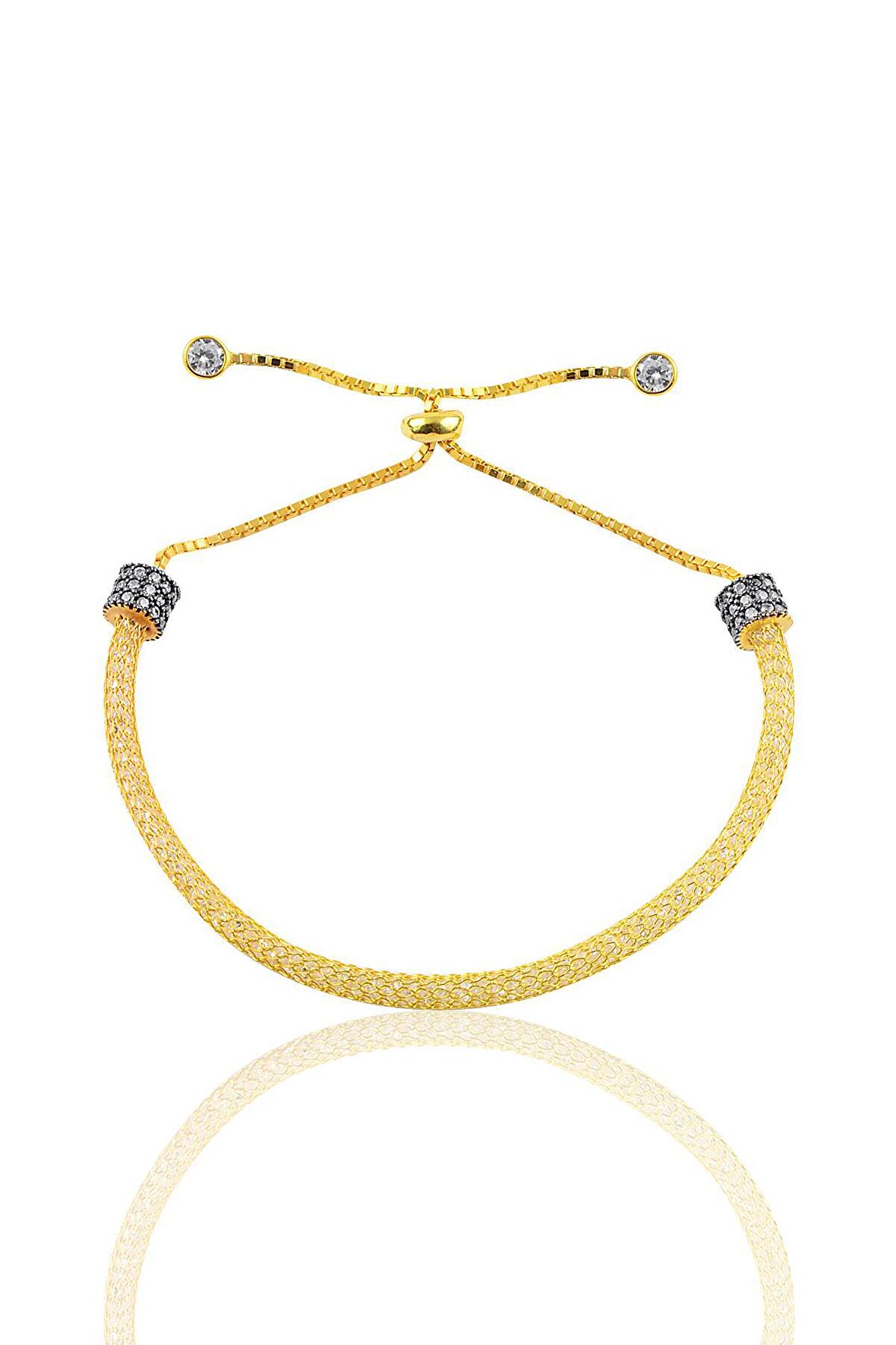 Gümüş altın yaldızlı zirkon taşlı file bileklik