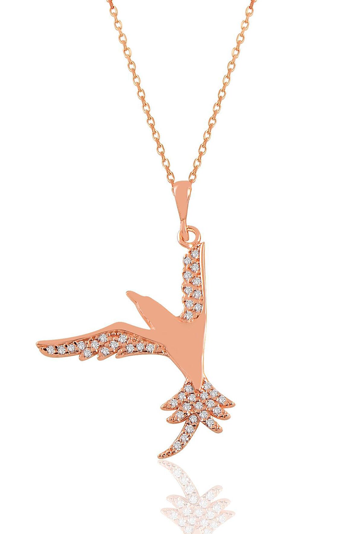 Gümüş rose zirkon taşlı kırlangıç kolye