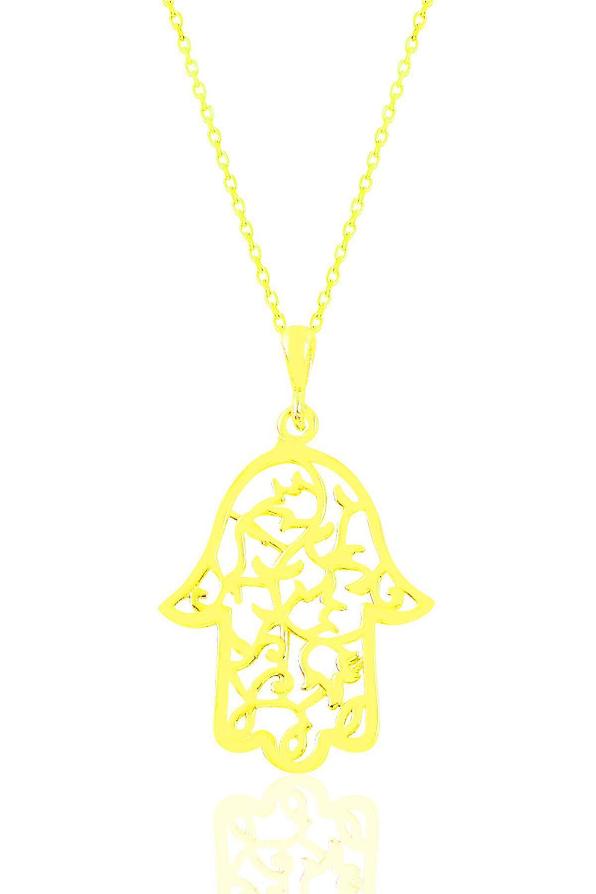 Gümüş altın yaldızlı işlemeli fatma ana eli kolye 