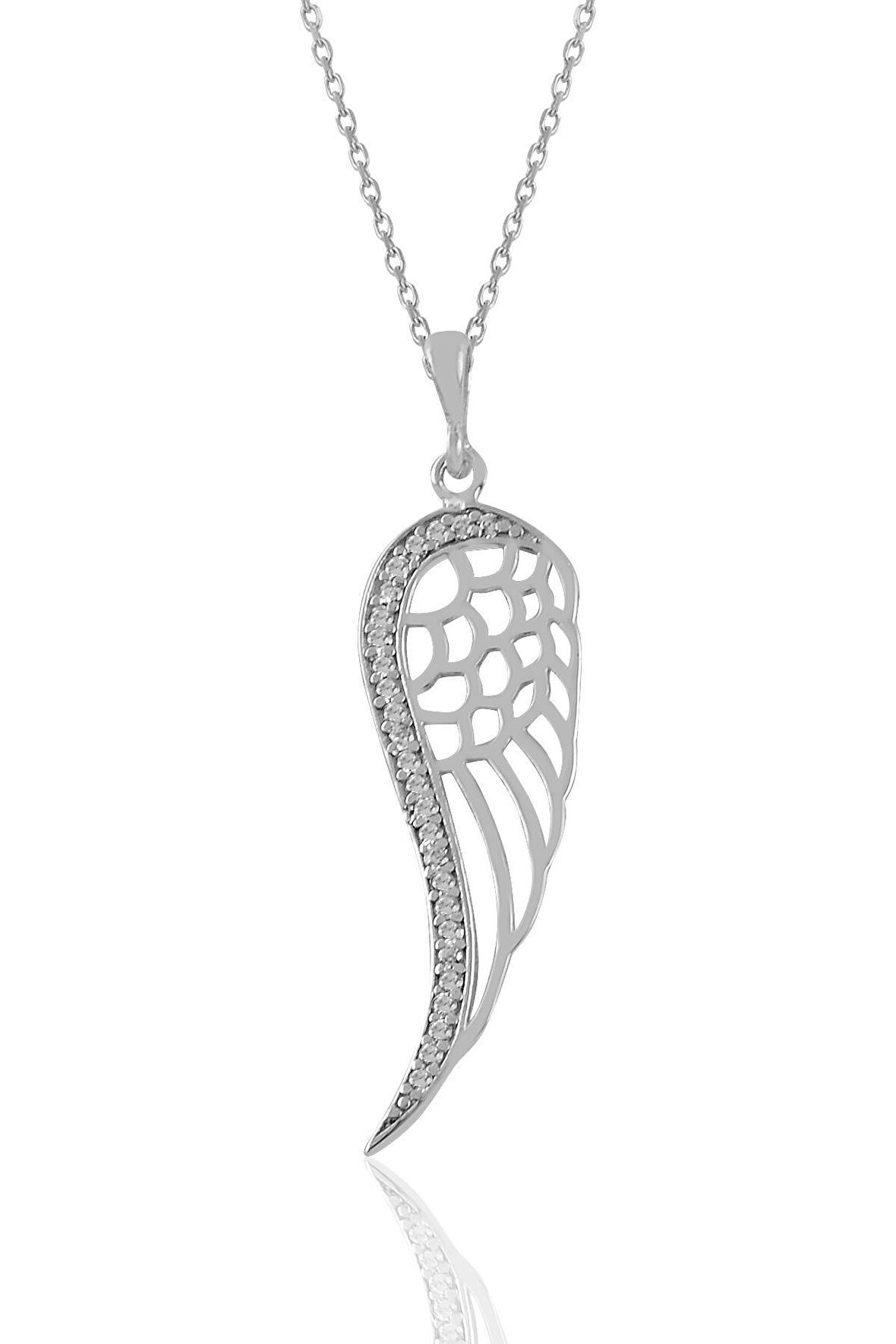 Gümüş rodyumlu zirkon taşlı sol yanım kanat kolye