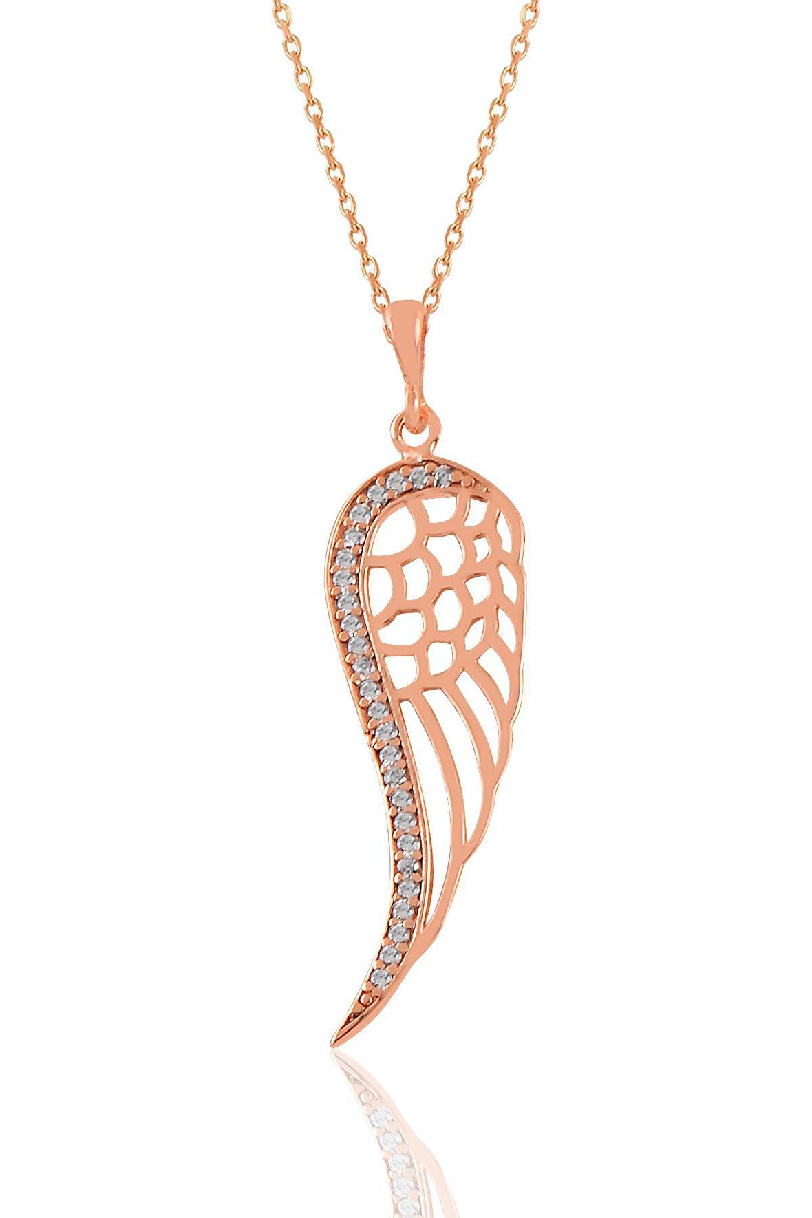 Gümüş rose zirkon taşlı sol yanım kanat kolye 