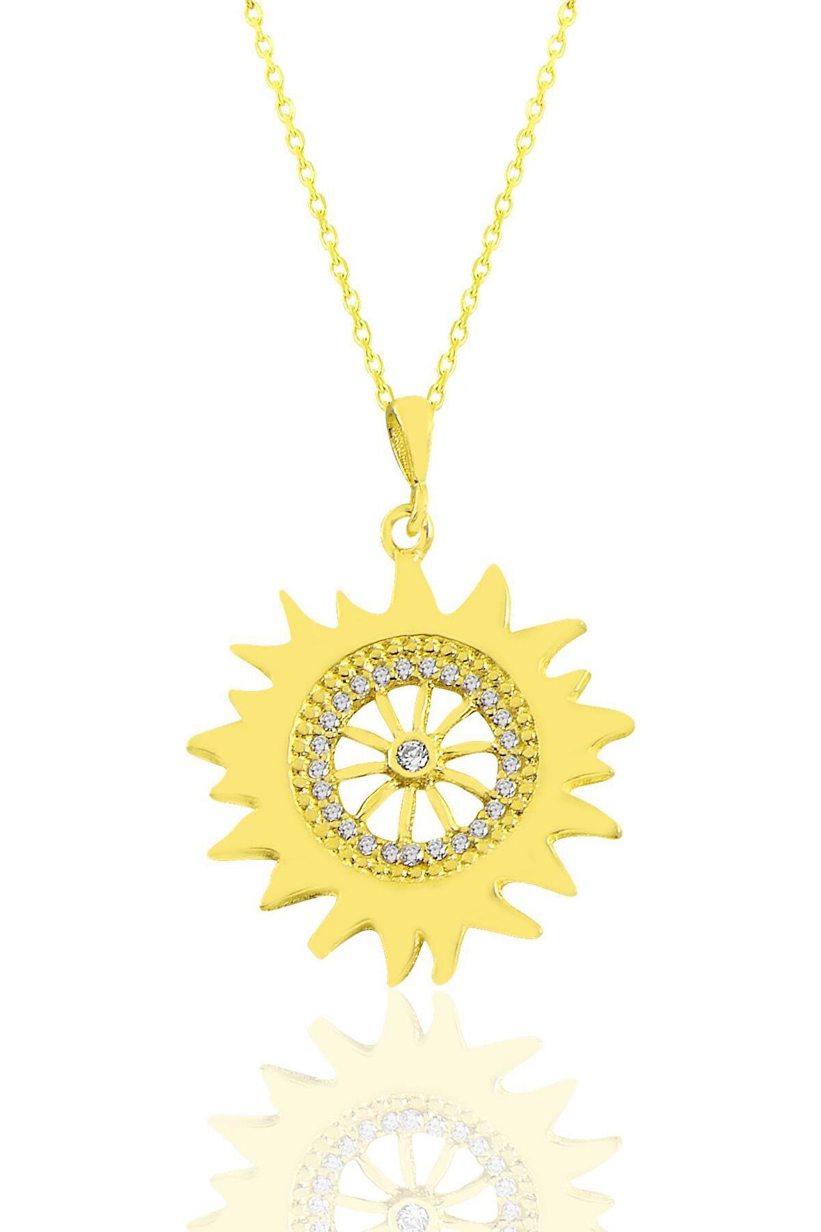 Gümüş altın yaldızlı zirkon taşlı şems kolye