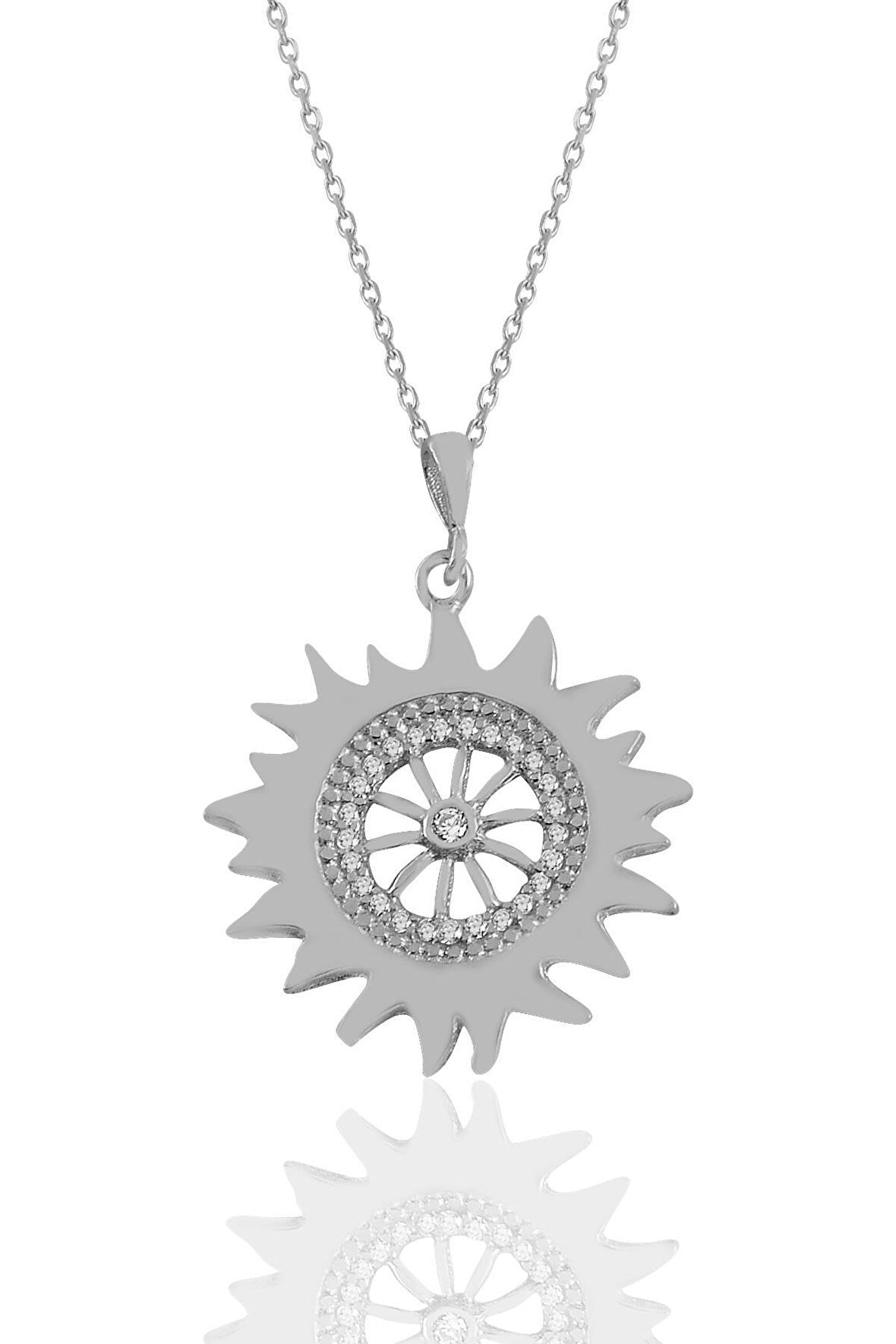 Gümüş rodyumlu zirkon taşlı şems kolye