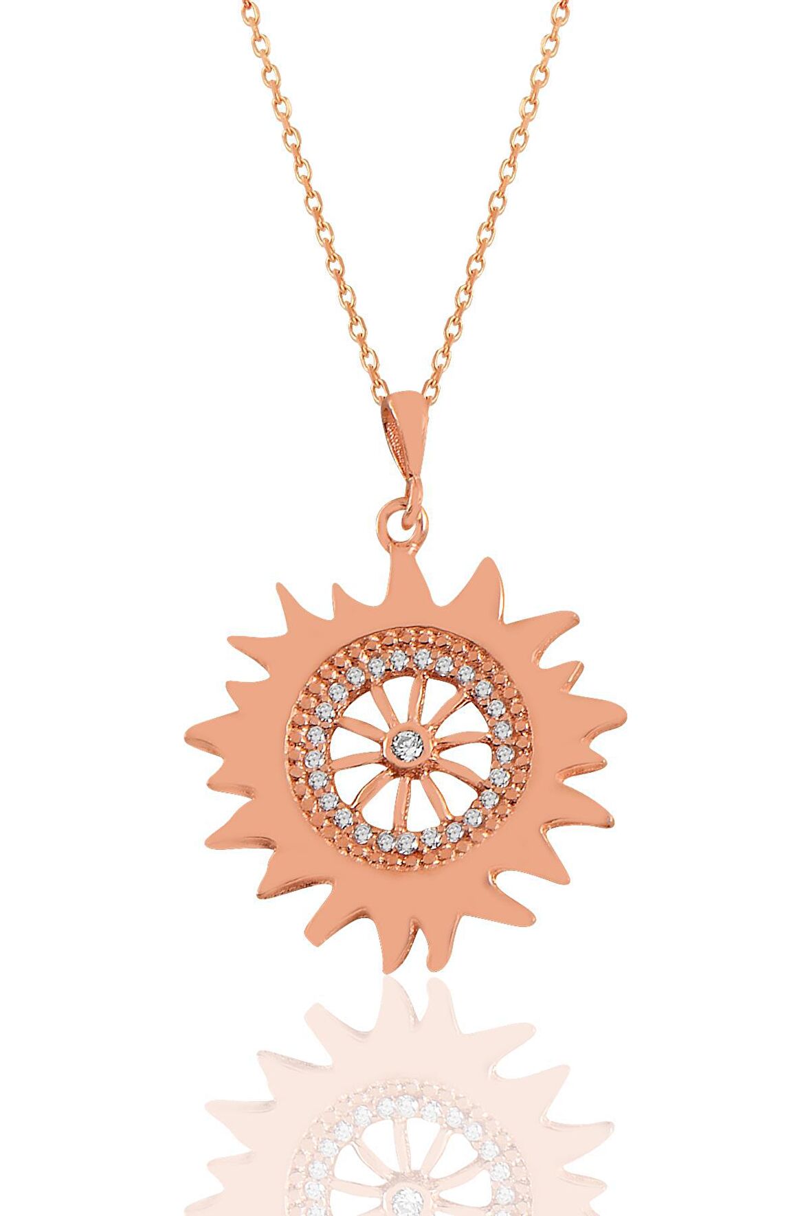 Gümüş rose zirkon taşlı şems kolye