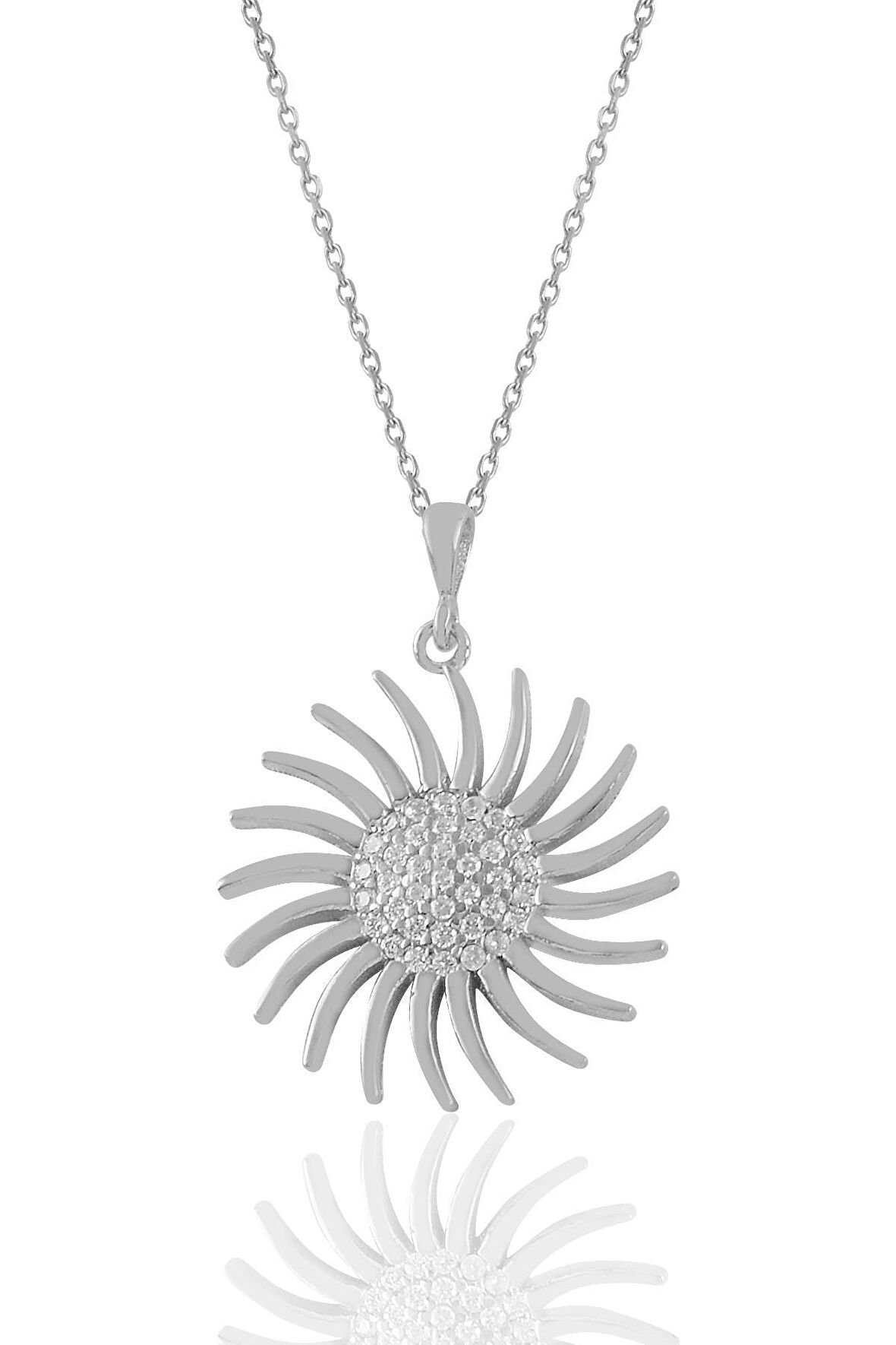 Gümüş rodyumlu zirkon taşlı güneş kolye