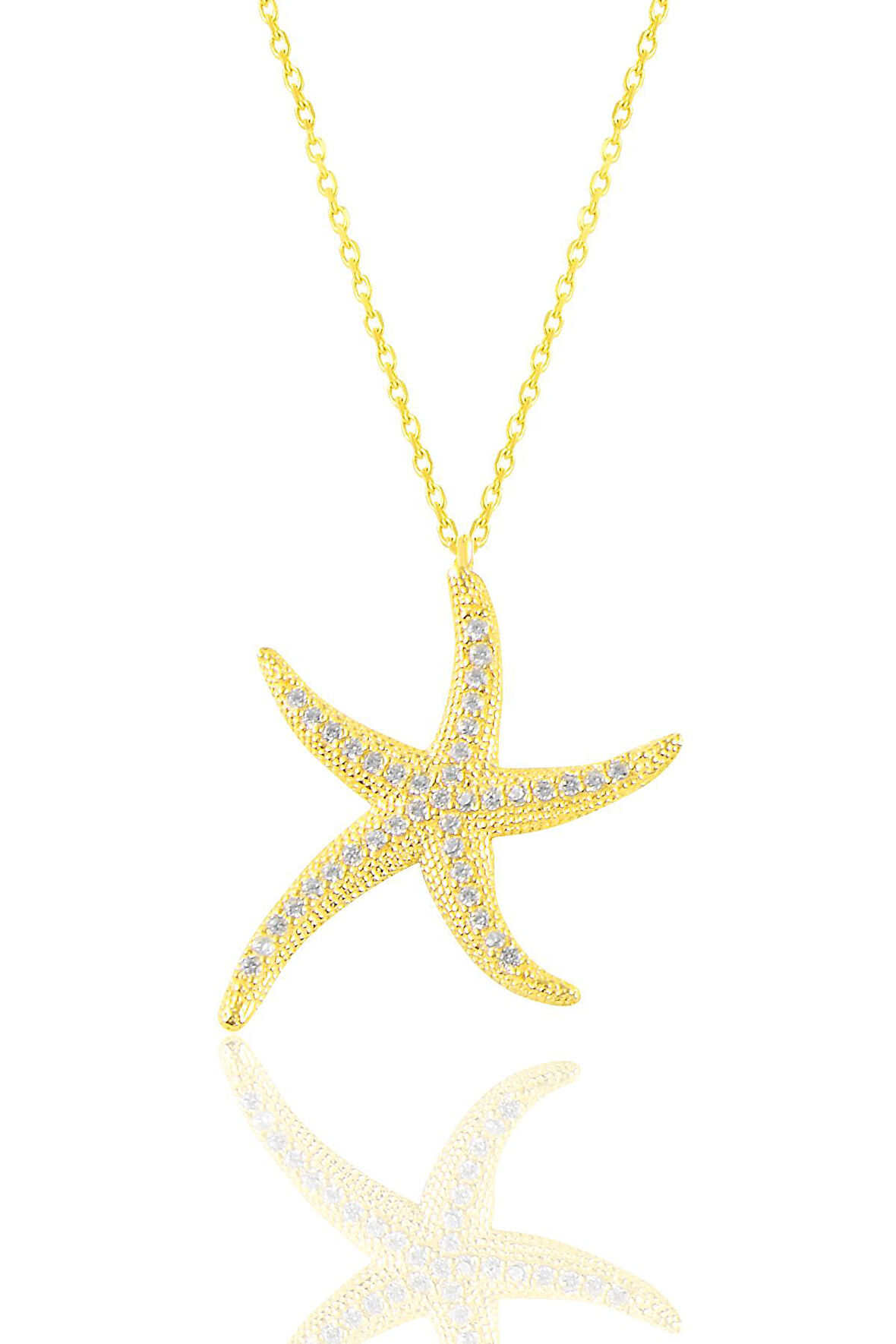 Gümüş altın yaldızlı zirkon taşlı deniz yıldızı kolye SGTL11041GOLD