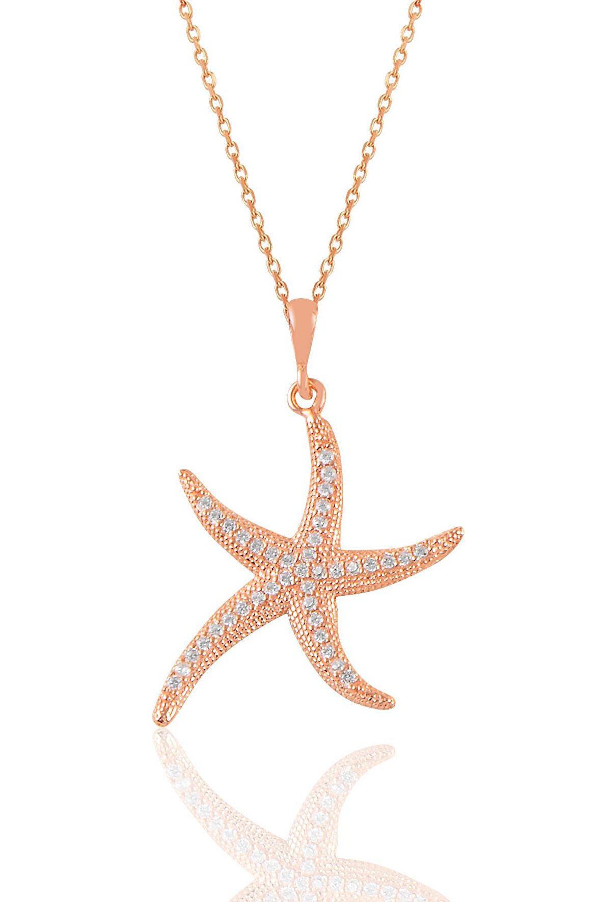 Gümüş rose zirkon taşlı deniz yıldızı kolye