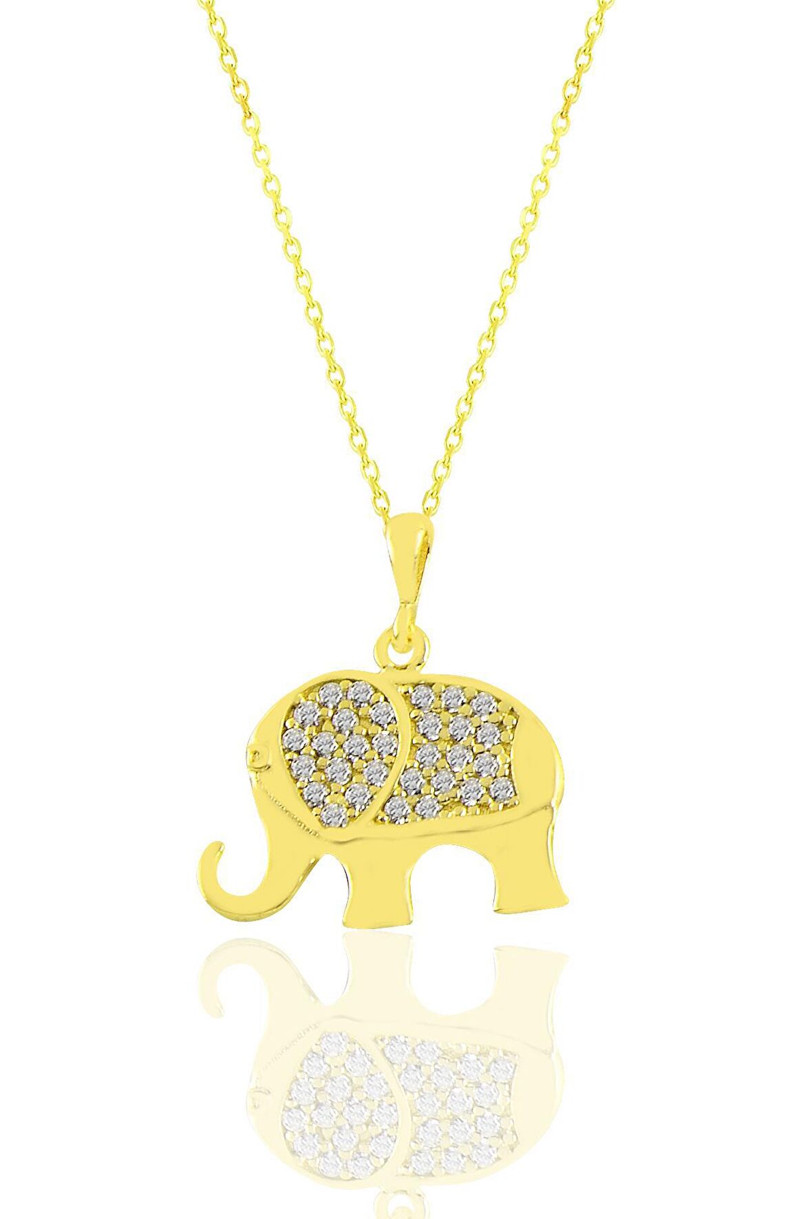 Gümüş altın yaldızlı zirkon taşlı fil kolye