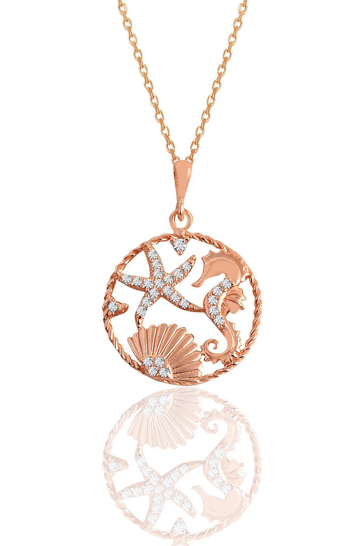 Gümüş rose zirkon taşlı deniz şans kolye 