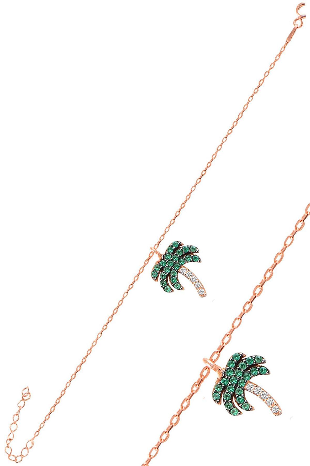 Gümüş rose zirkon taşlı palmiye bileklik