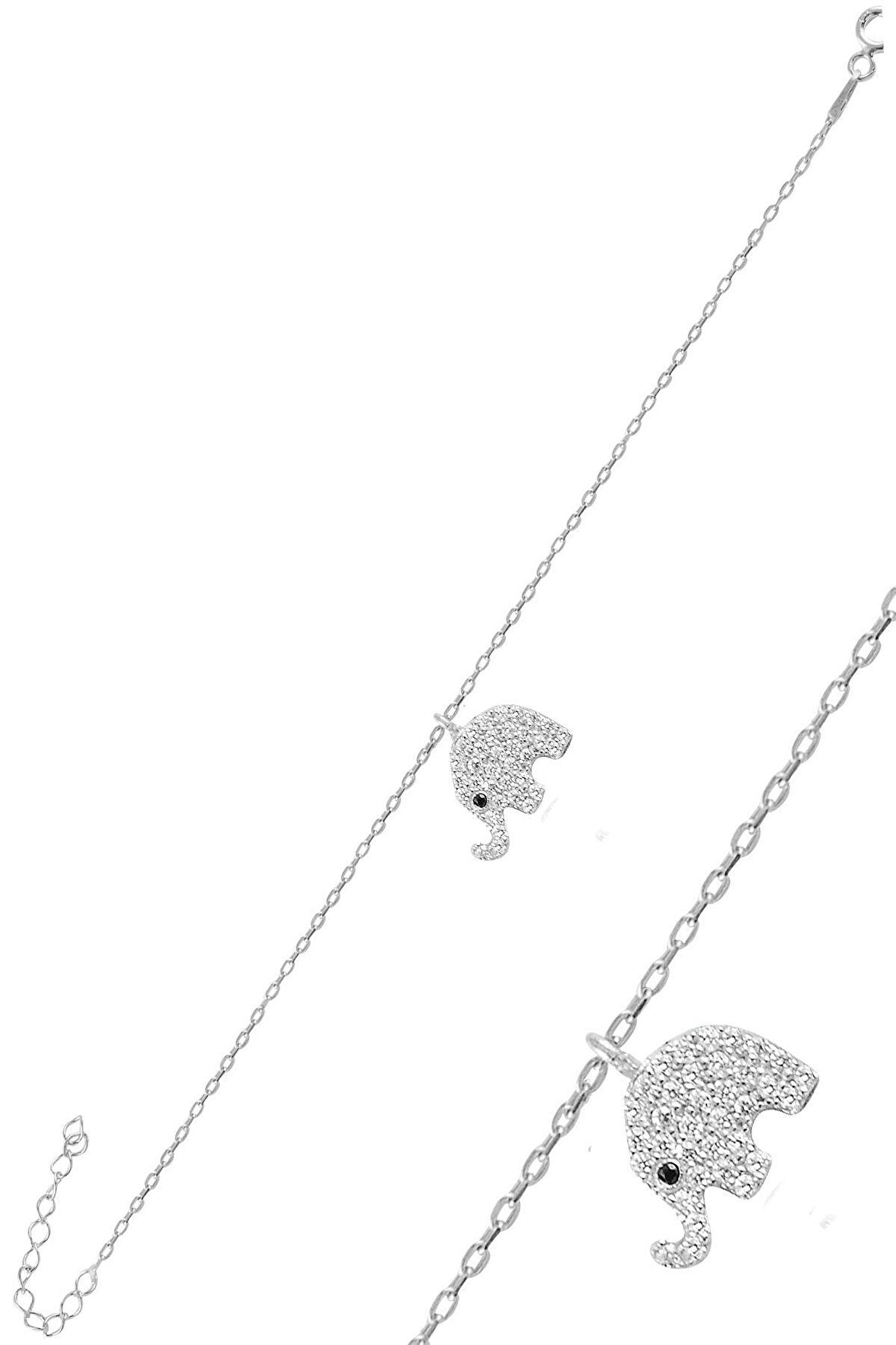 Gümüş rodyumlu zirkon taşlı fil bileklik