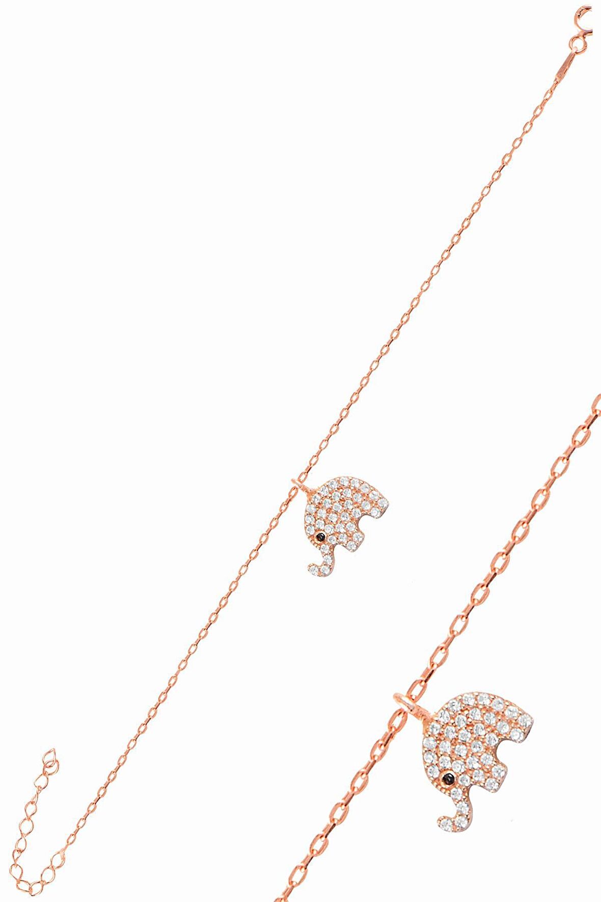 Gümüş rose zirkon taşlı fil bileklik