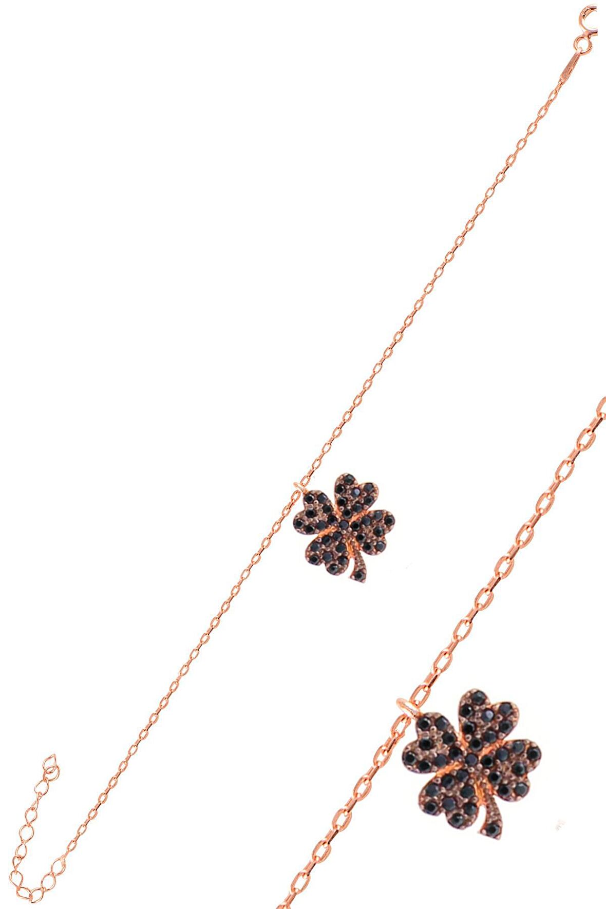 Gümüş rose siyah taşlı yonca bileklik