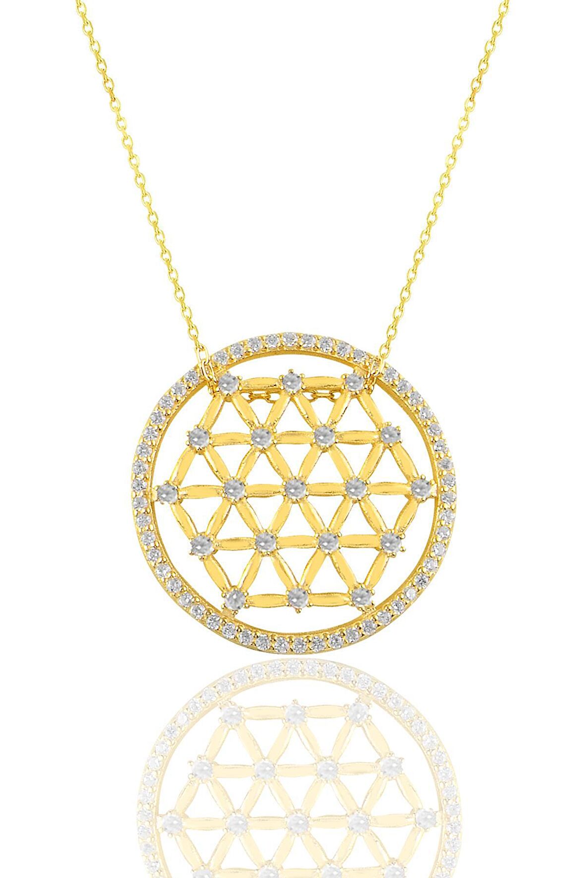 Gümüş altın yaldızlı zirkon taşlı yaşam çiçeği kolye