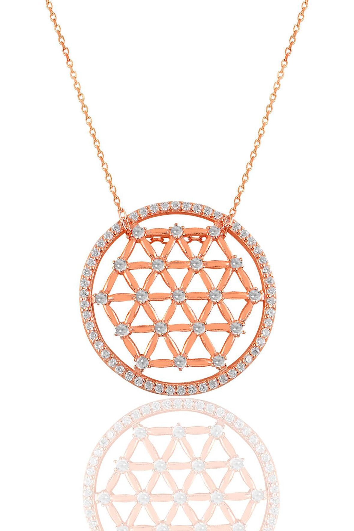 Gümüş rose zirkon taşlı yaşam çiçeği kolye 