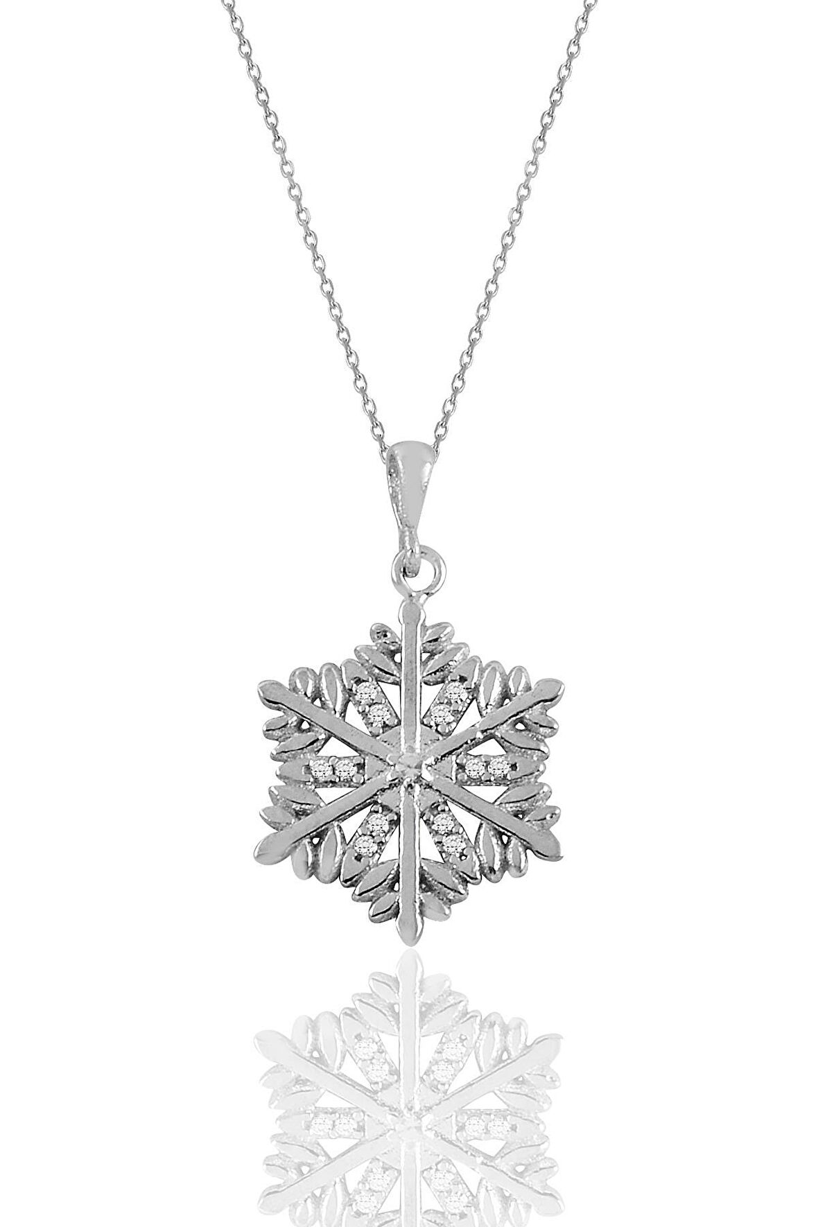 Gümüş rodyumlu zirkon taşlı kar tanesi kolye