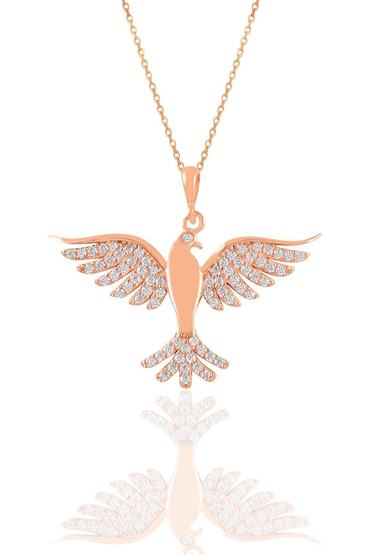 Gümüş rose zirkon taşlı simurg anka kuşu kolye