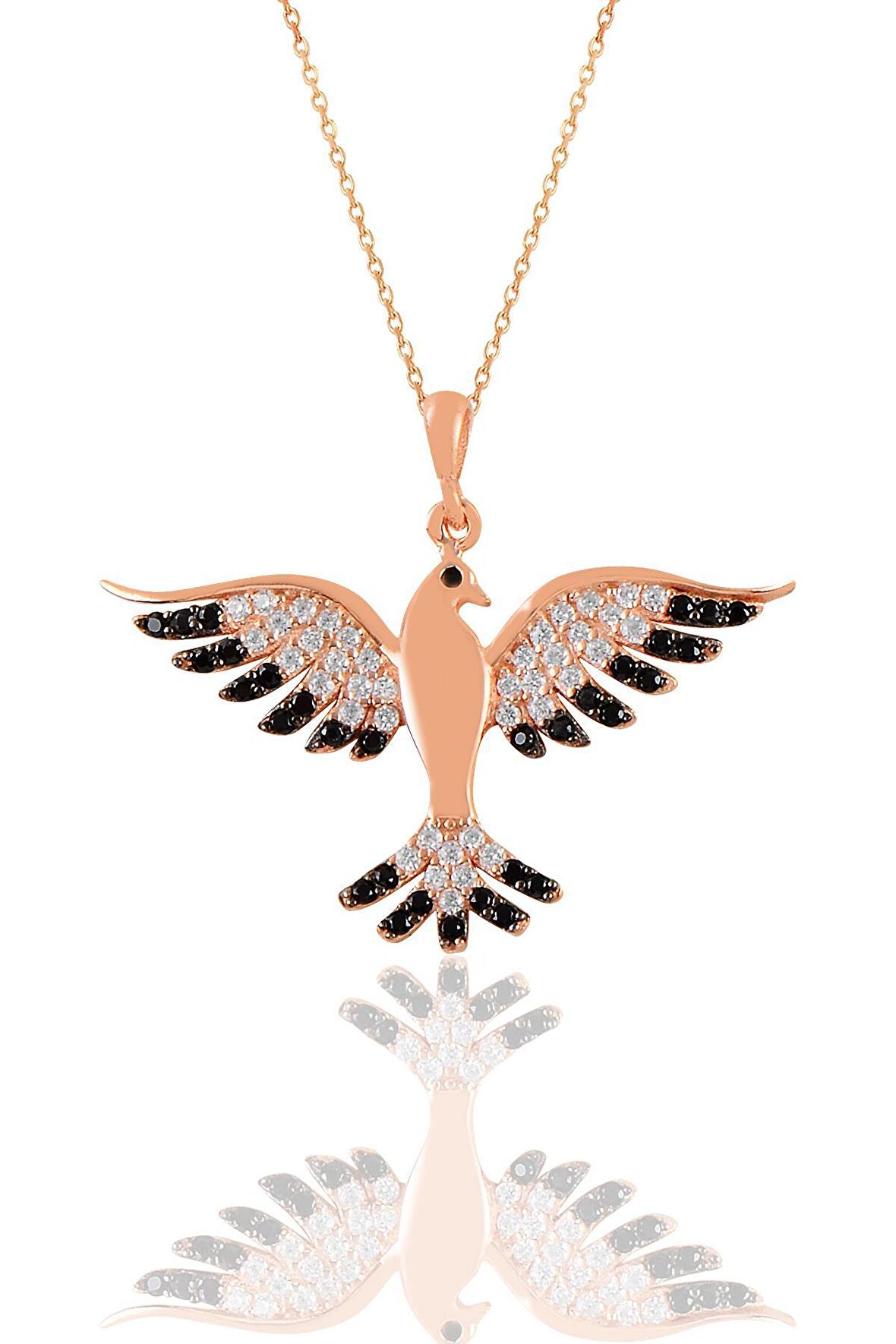 Gümüş rose oniks  taşlı simurg anka kuşu kolye 