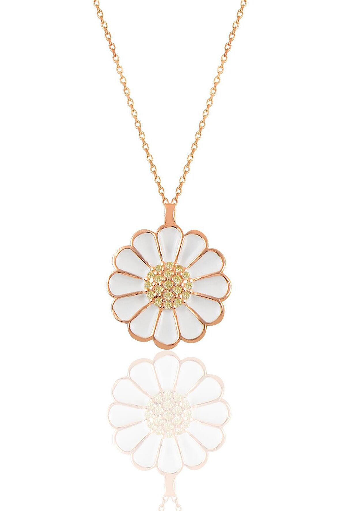 Gümüş rose zirkon taşlı papatya kolye 