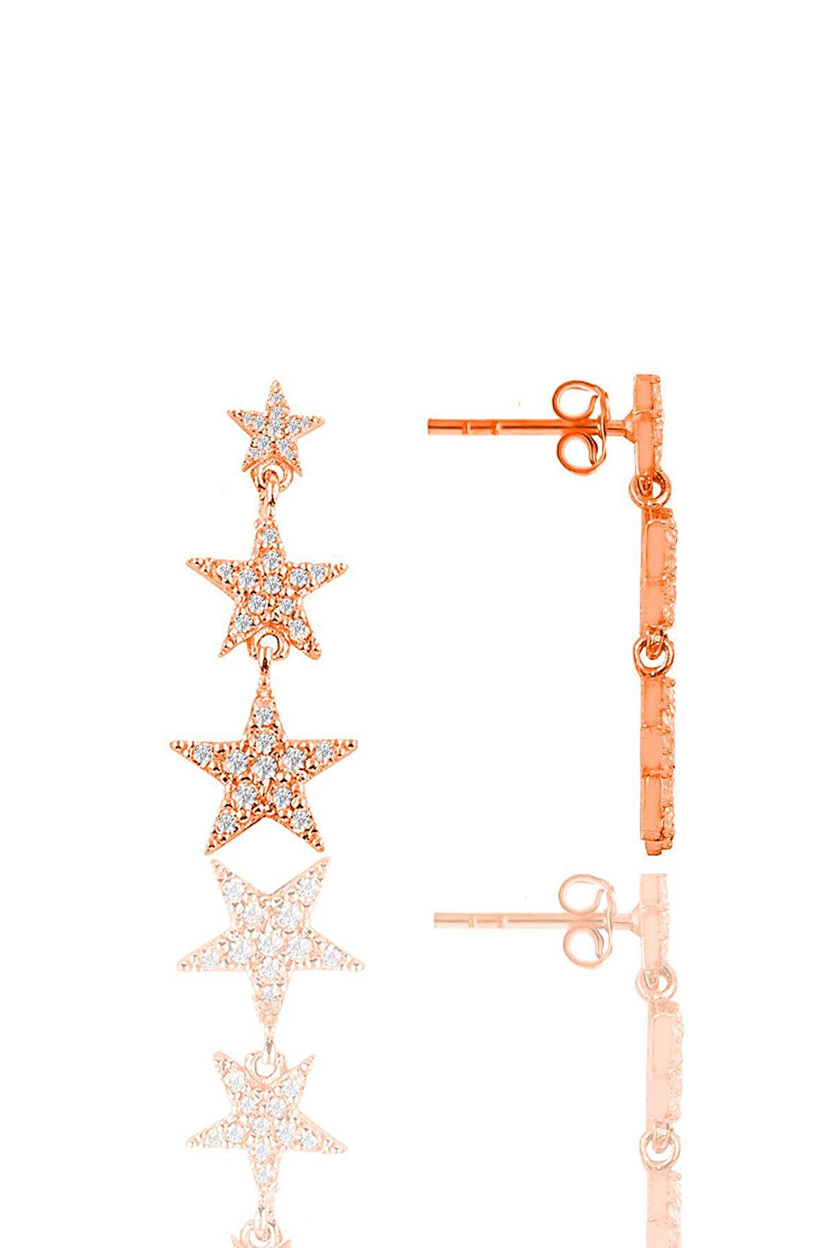 Gümüş rose zirkon taşlı  kayan yıldızlar küpe