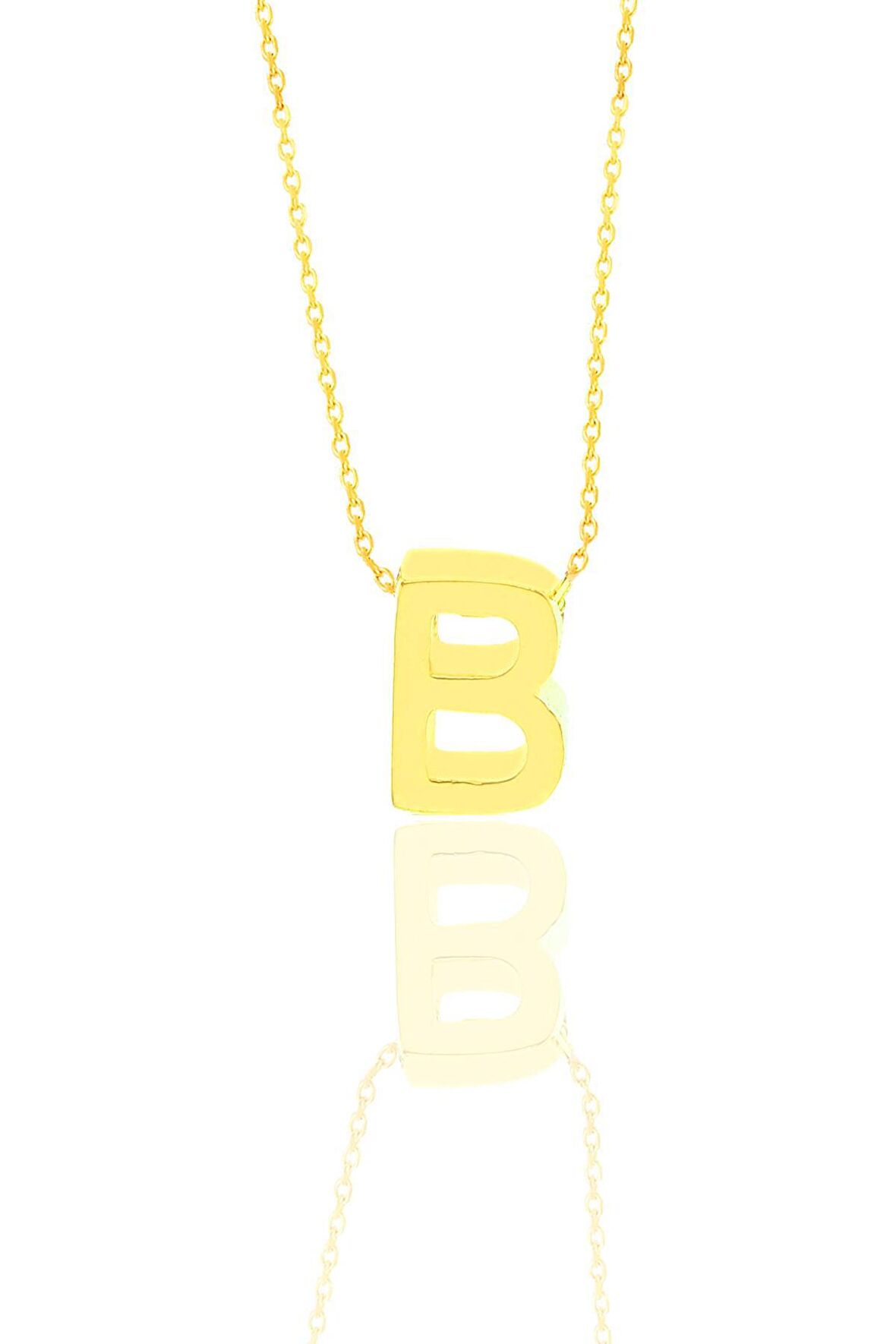 Gümüş altın yaldızlı üç boyutlu minimal B harf kolye