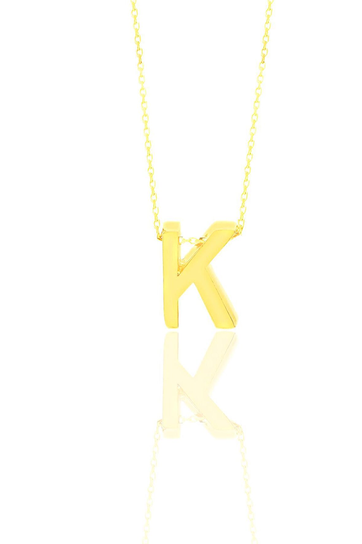 Gümüş altın yaldızlı üç boyutlu minimal K harf kolye