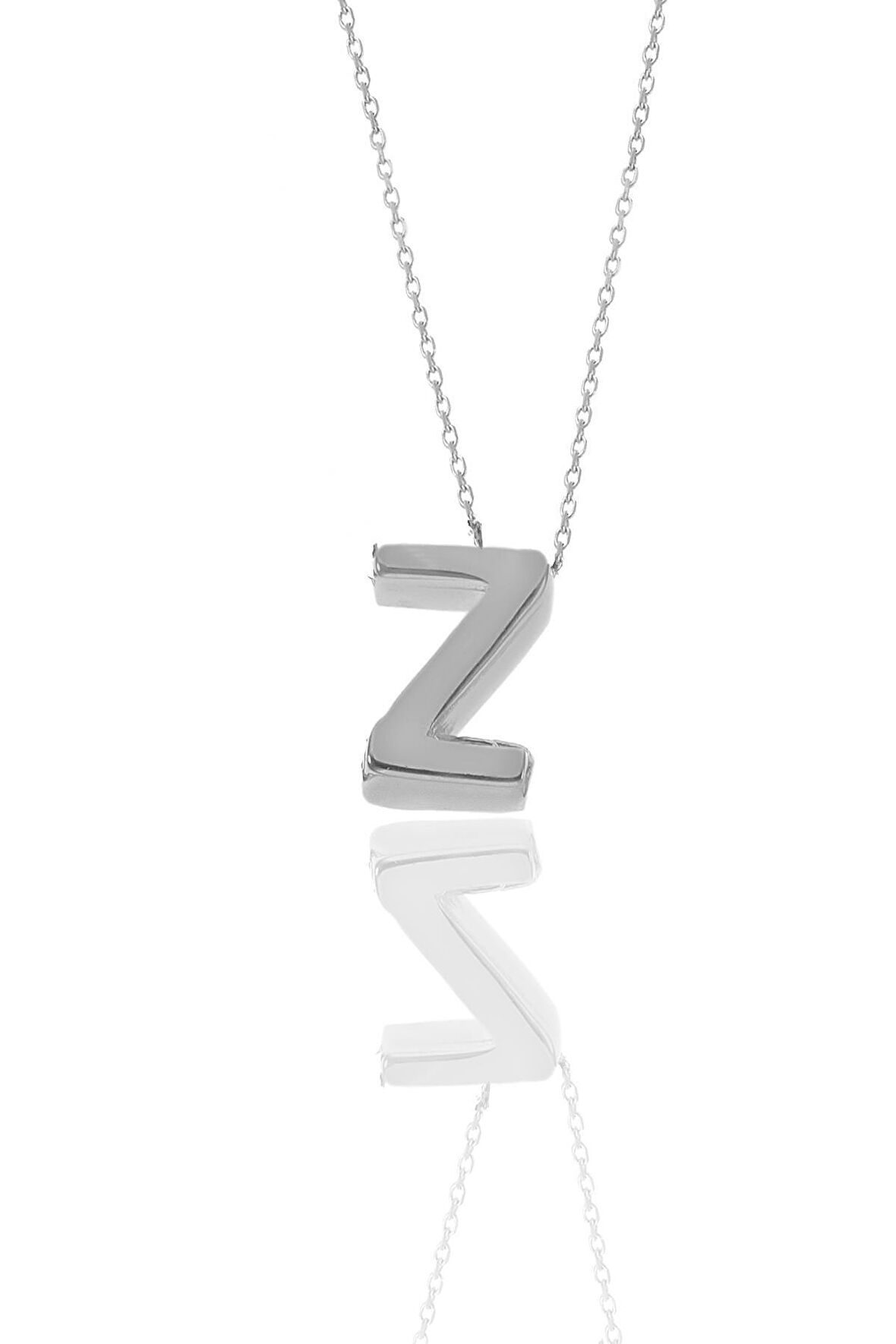 Gümüş rodyumlu üç boyutlu minimal  Z harf kolye