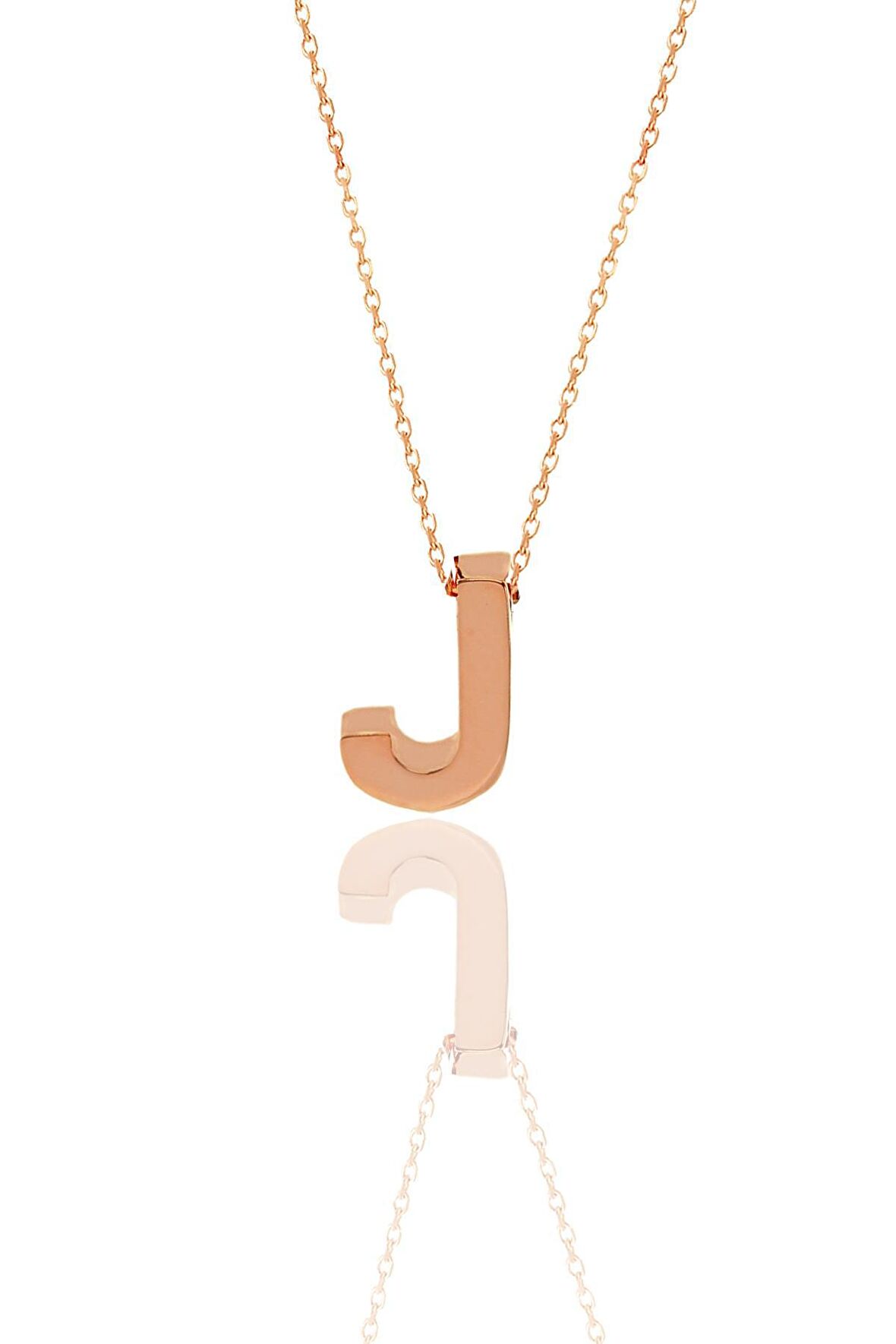 Gümüş rose üç boyutlu minimal  J  harf kolye