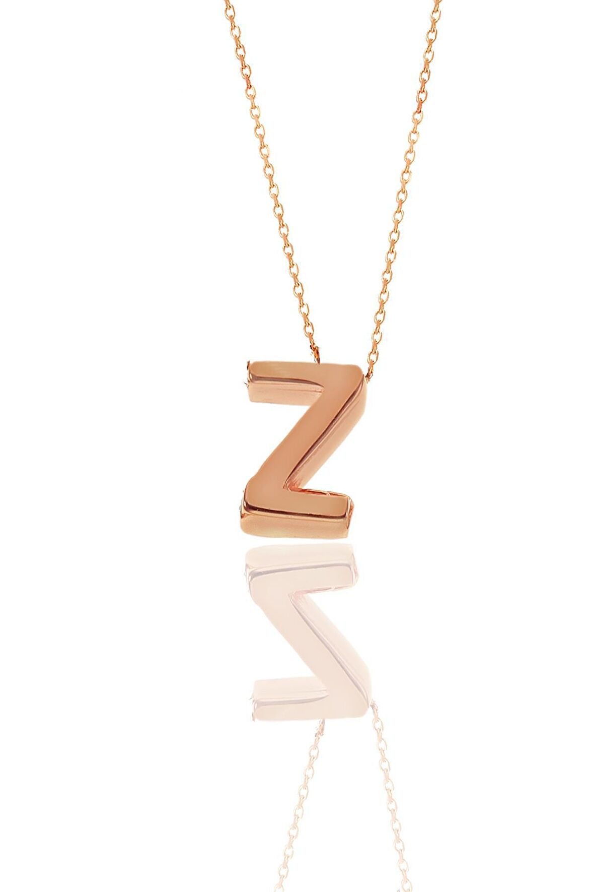 Gümüş rose üç boyutlu minimal  Z harf kolye