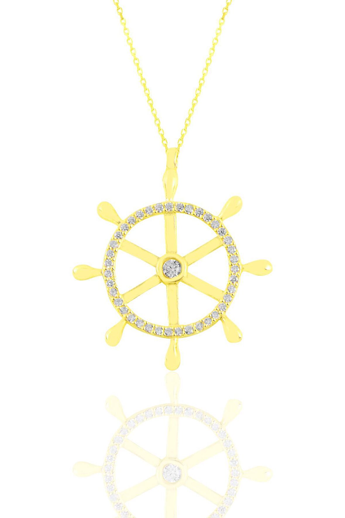 Gümüş altın yaldızlı zirkon taşlı gemi dümeni kolye