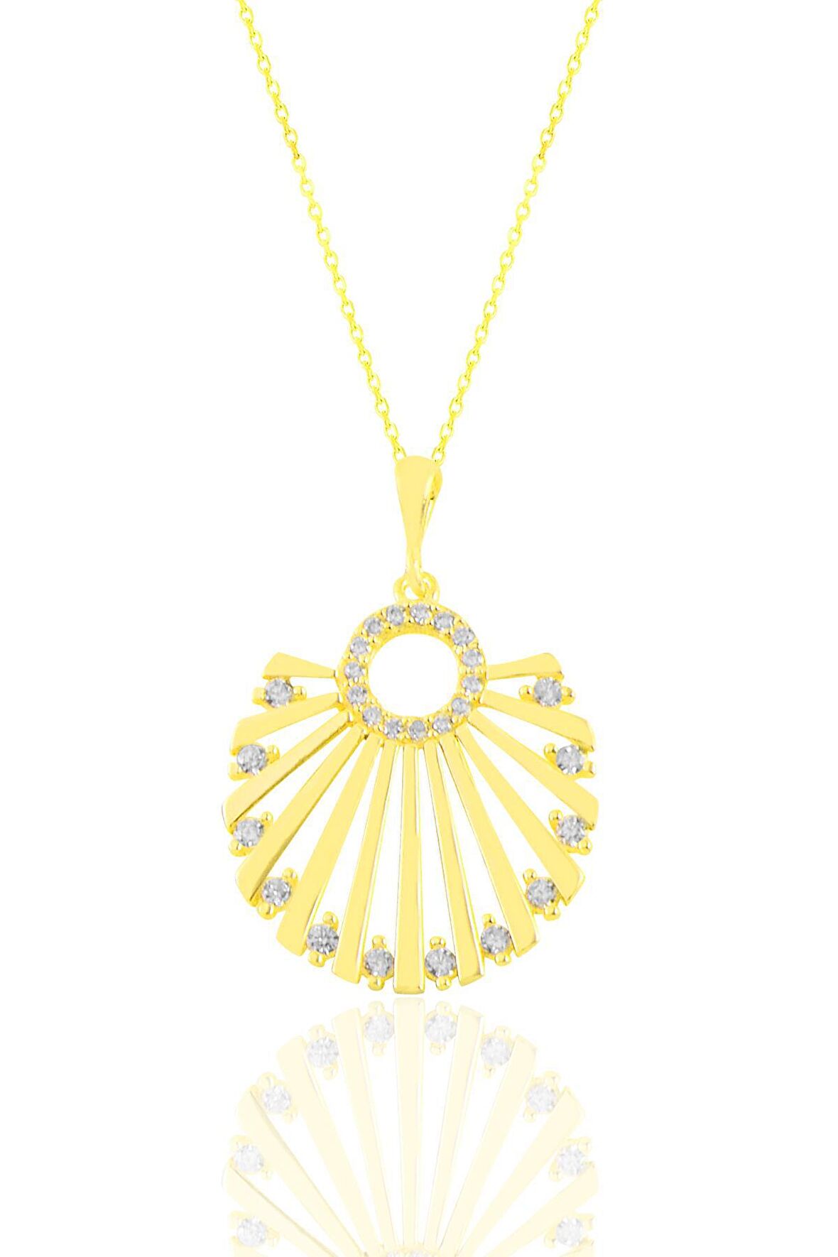 Gümüş altın yaldızlı zirkon taşlı midye kolye