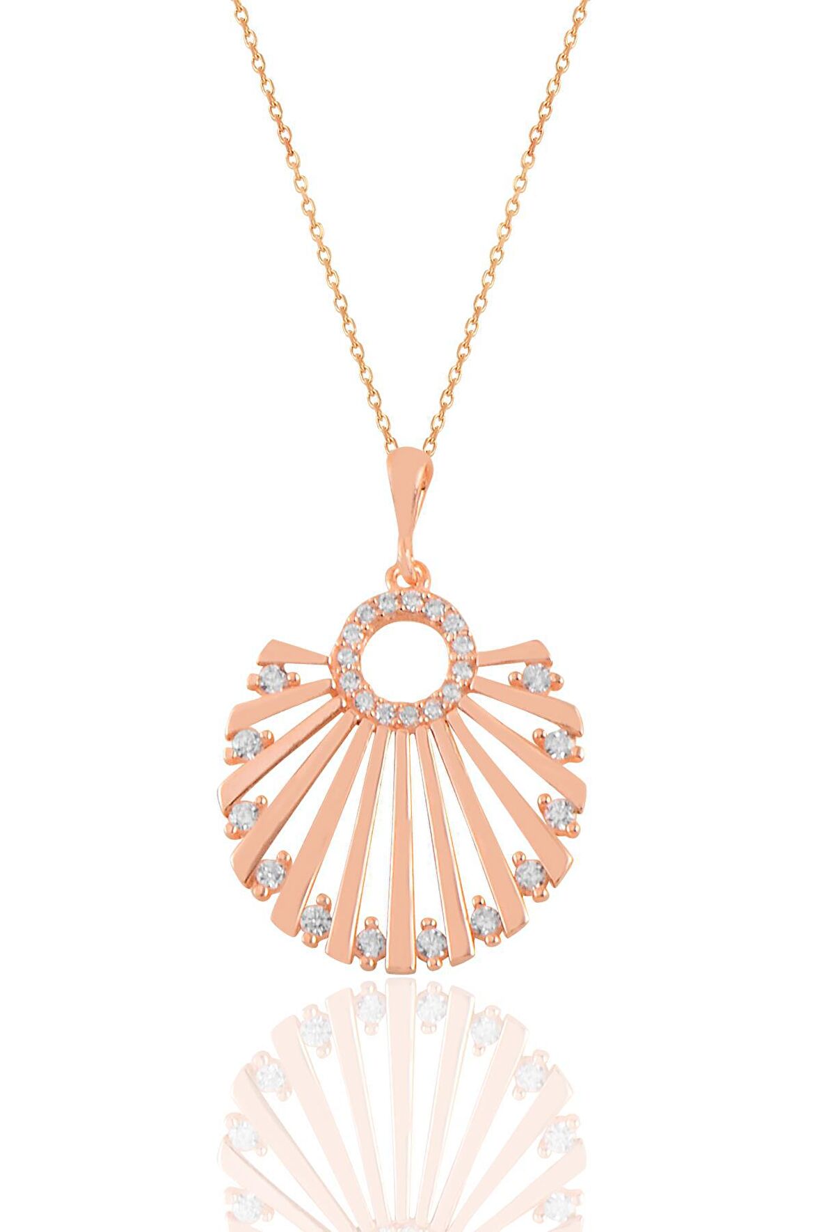 Gümüş rose zirkon taşlı midye kolye