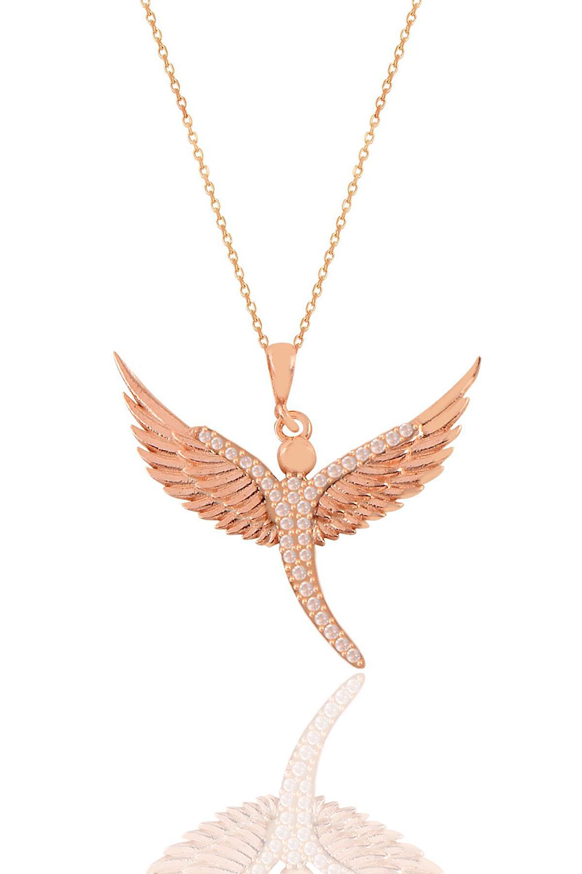Gümüş rose zirkon taşlı kanat kolye 