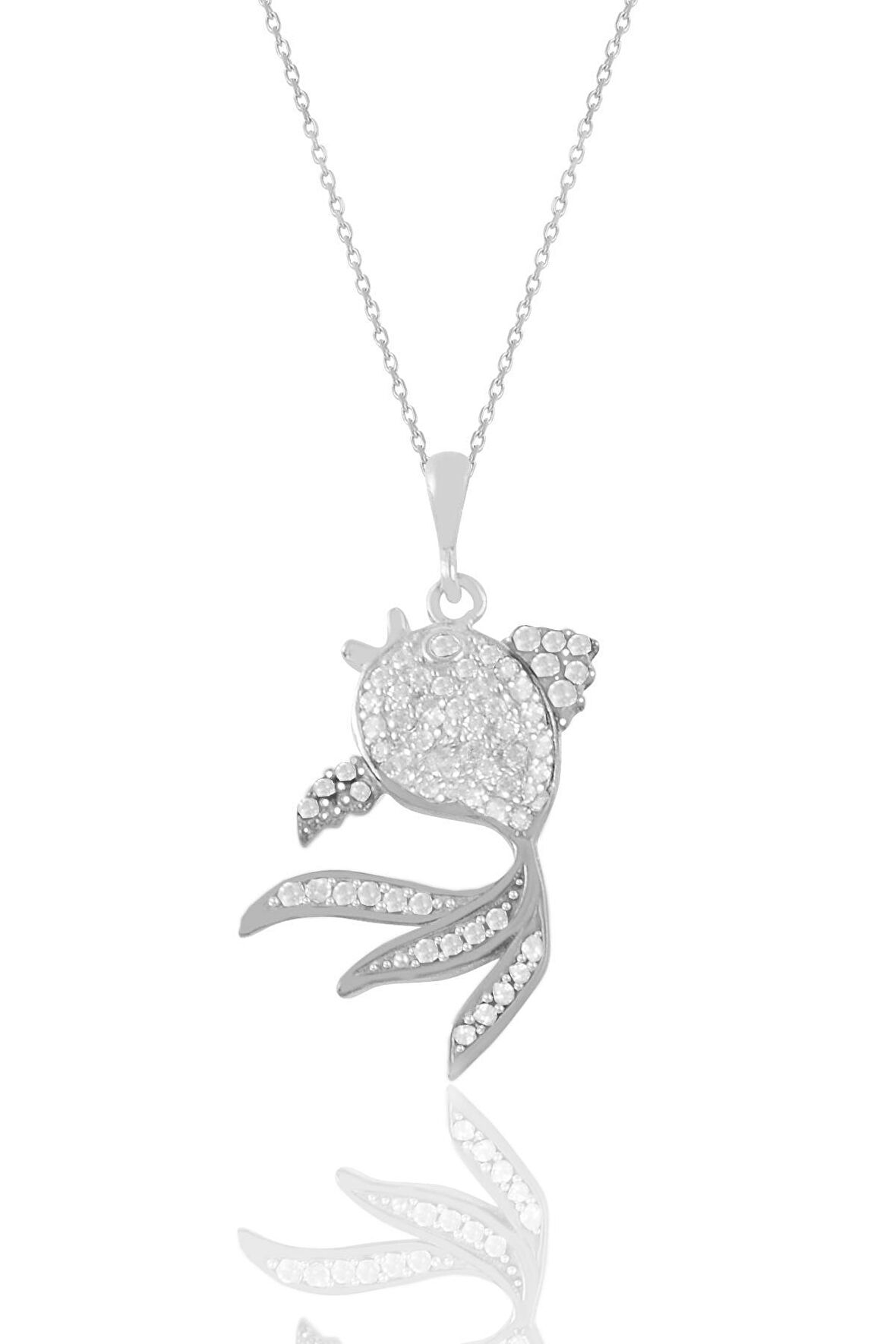 Gümüş rodyumlu zirkon taşlı balık kolye