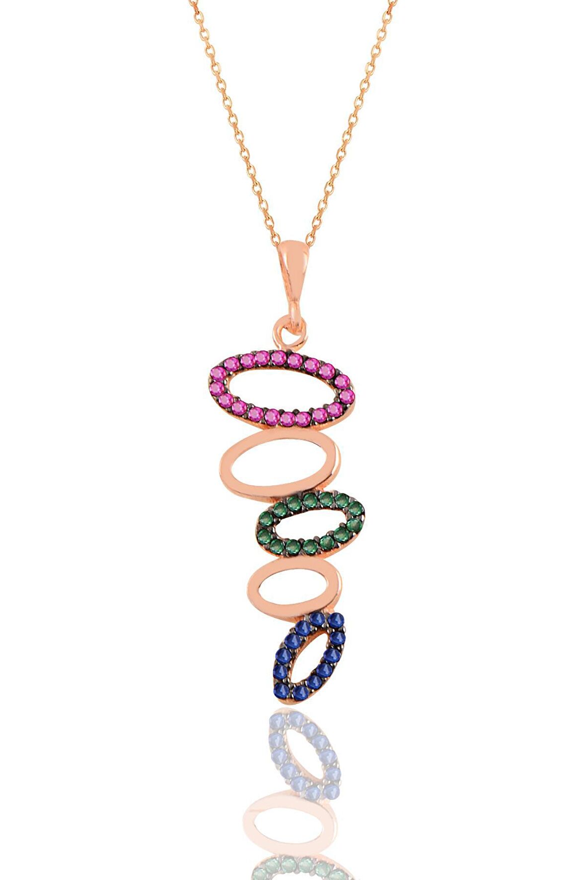 Gümüş rose renkli taşlı olimpiyat kolye