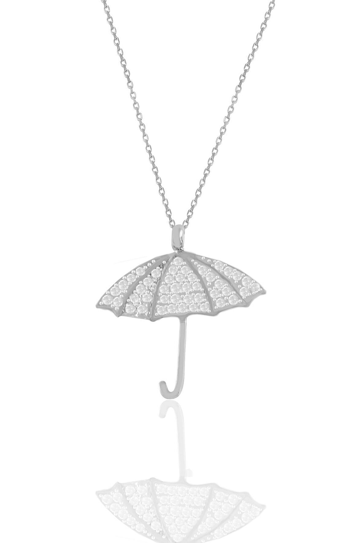 Gümüş rodyumlu zirkon taşlı şemsiye kolye