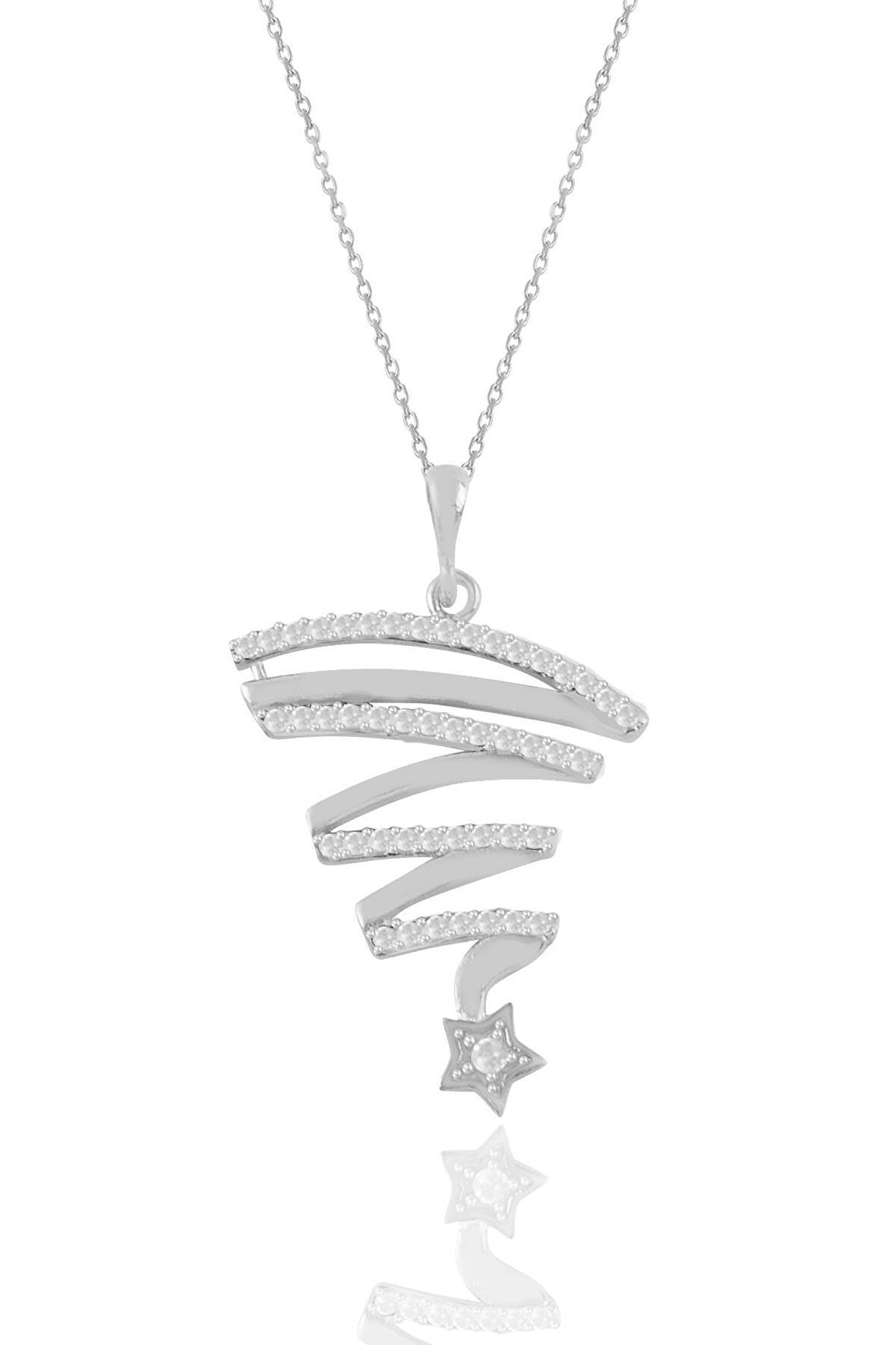 Gümüş rodyumlu zirkon taşlı kuyruklu yıldız kolye