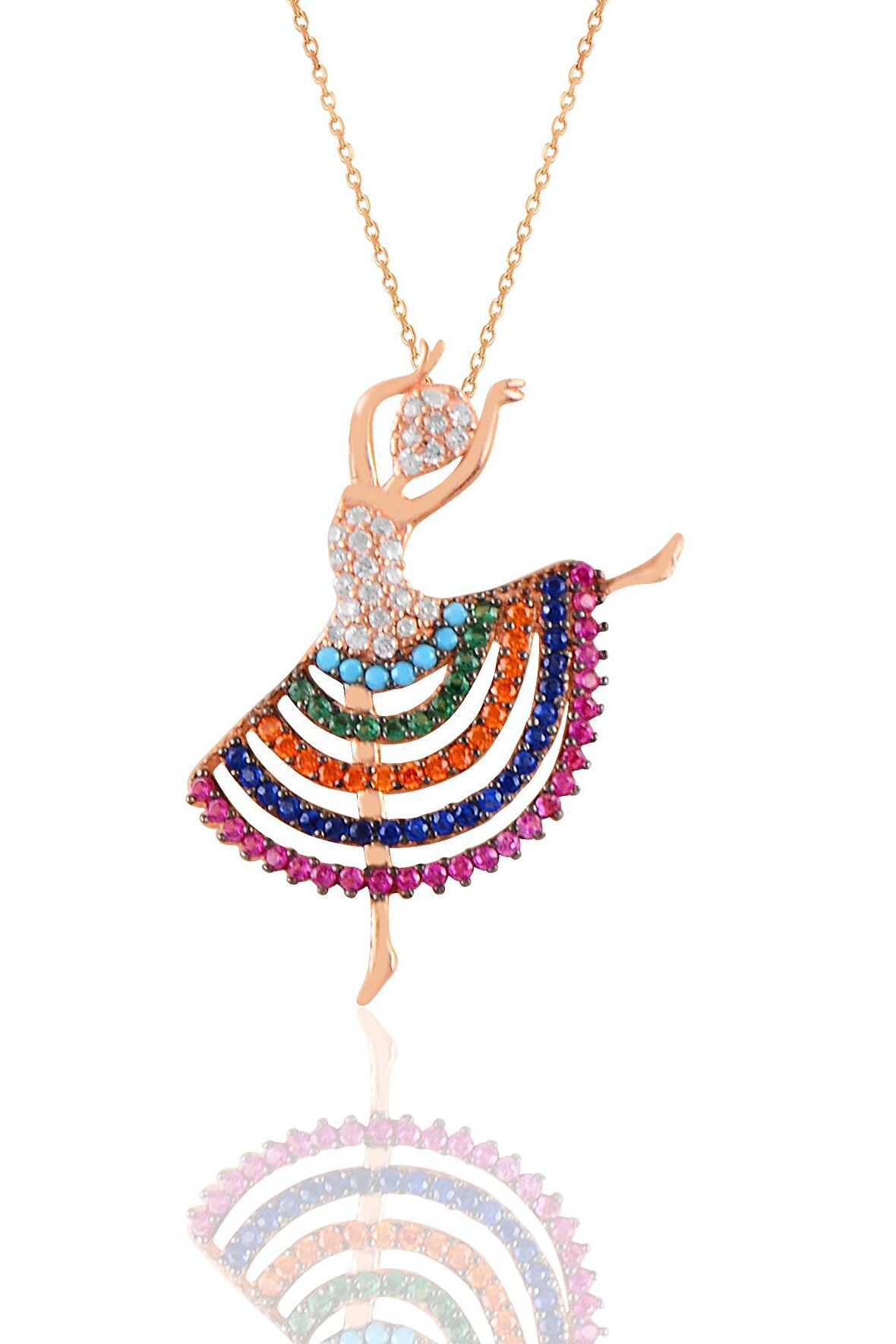 Gümüş rose renkli taşlı balerin  kolye