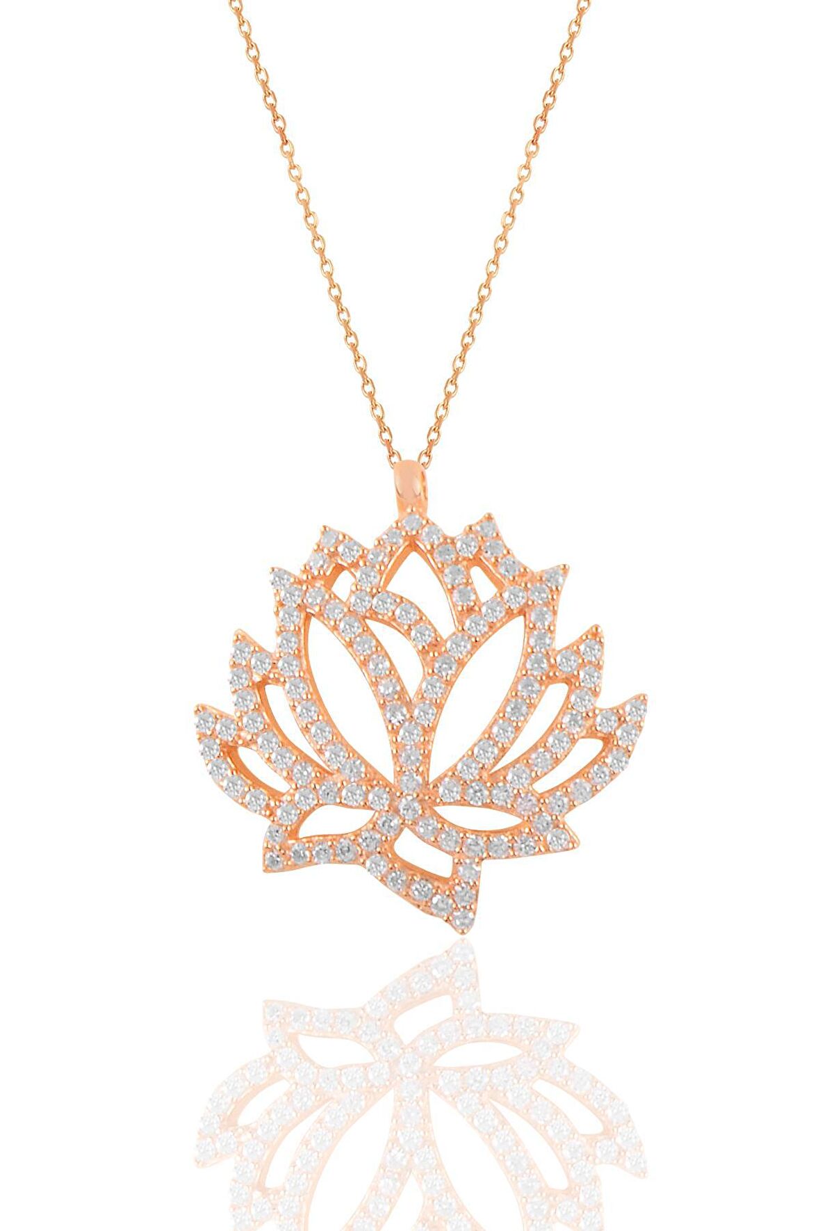 Gümüş rose zirkon taşlı lotus çiçeği kolye