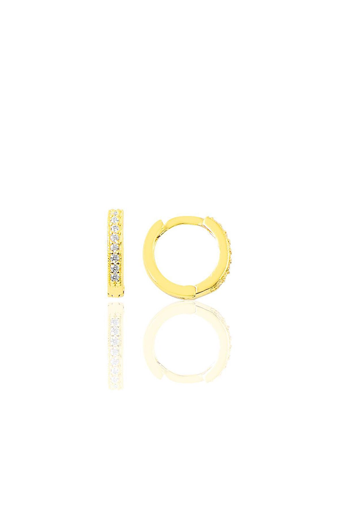 Gümüş altın yaldızlı zirkon taşlı 12 mm  halka küpe