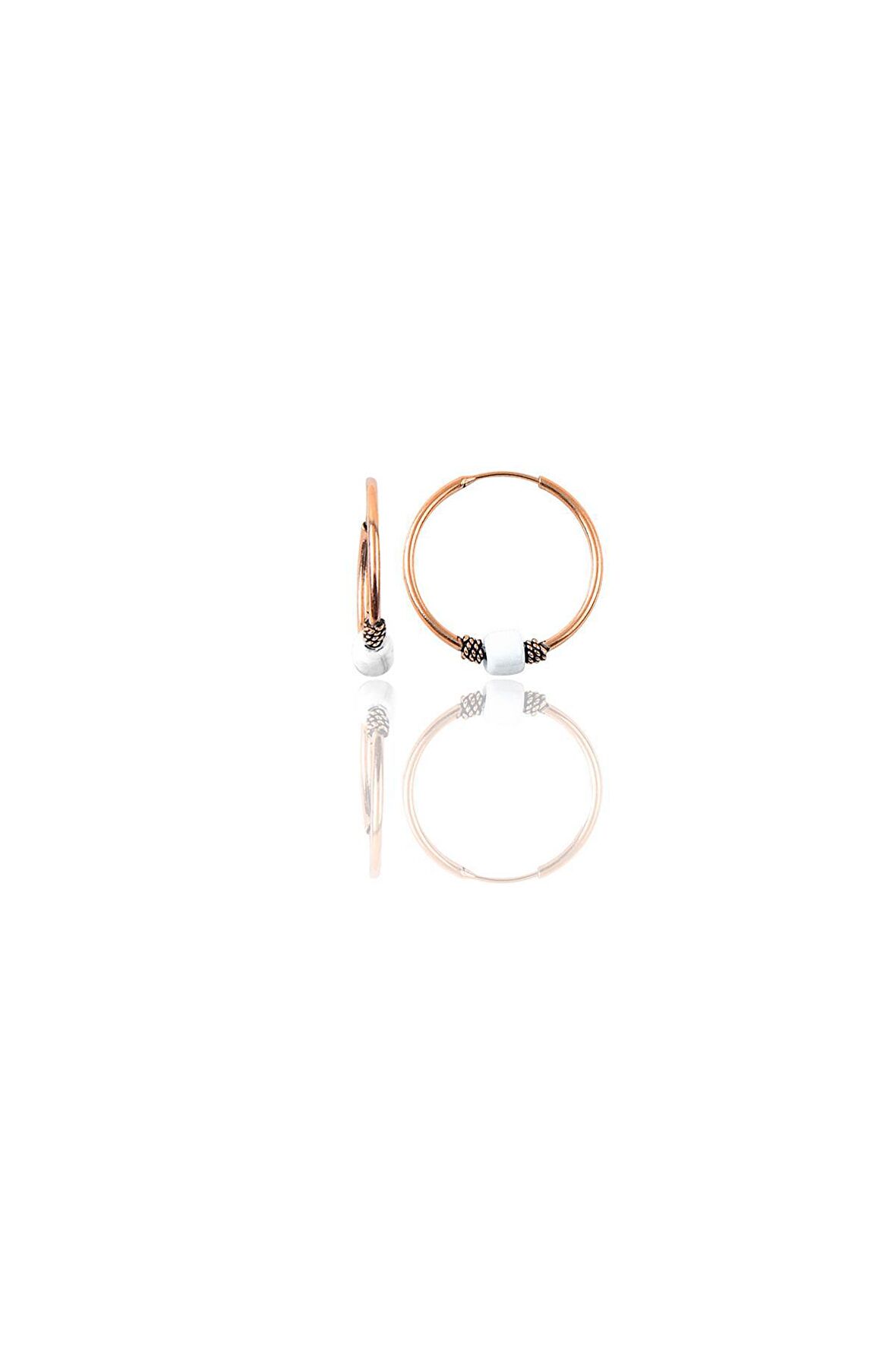 Gümüş rose 14 mm  beyaz taşlı halka küpe