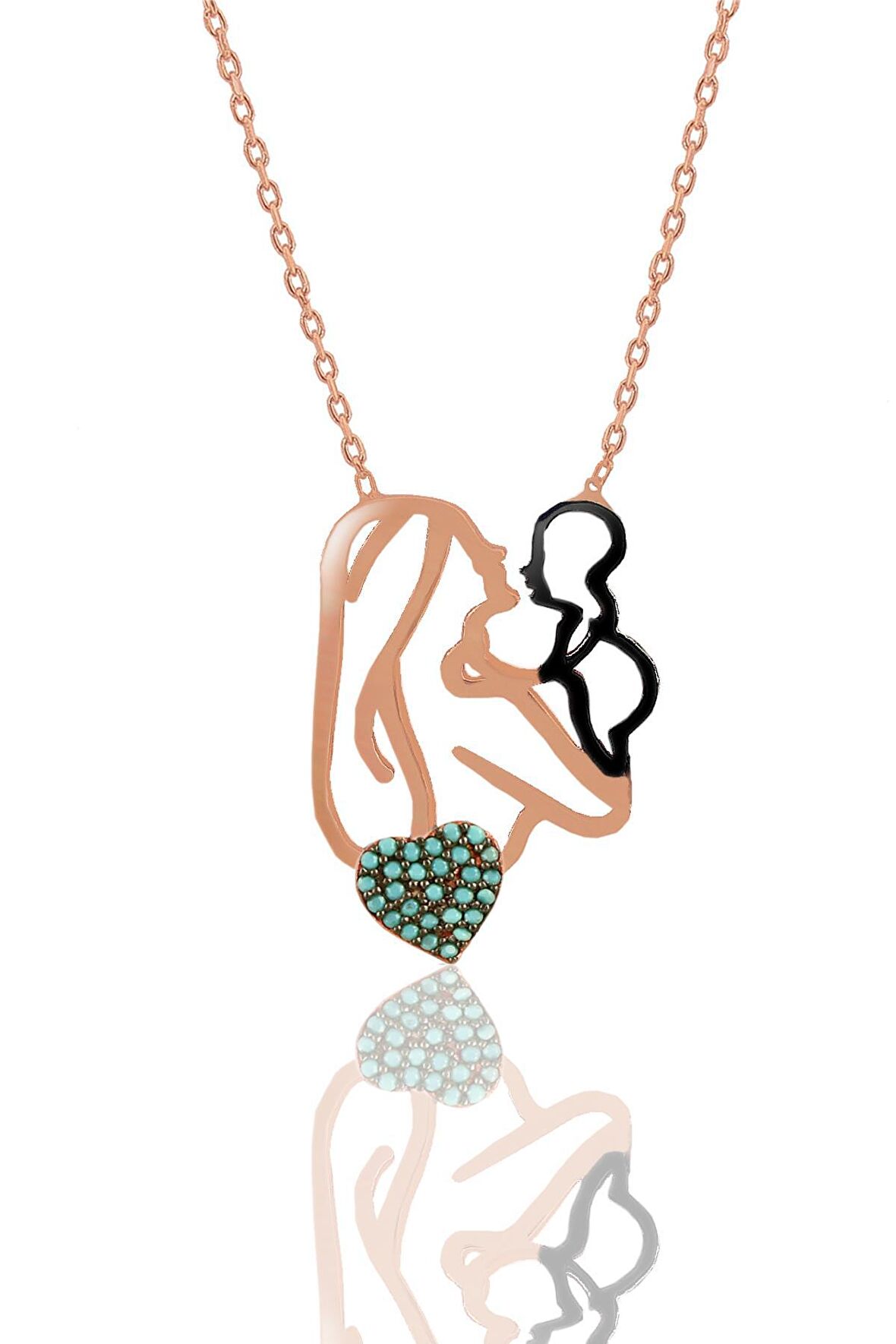 Gümüş rose turkuaz taşlı annesinin bir tanesi kolye