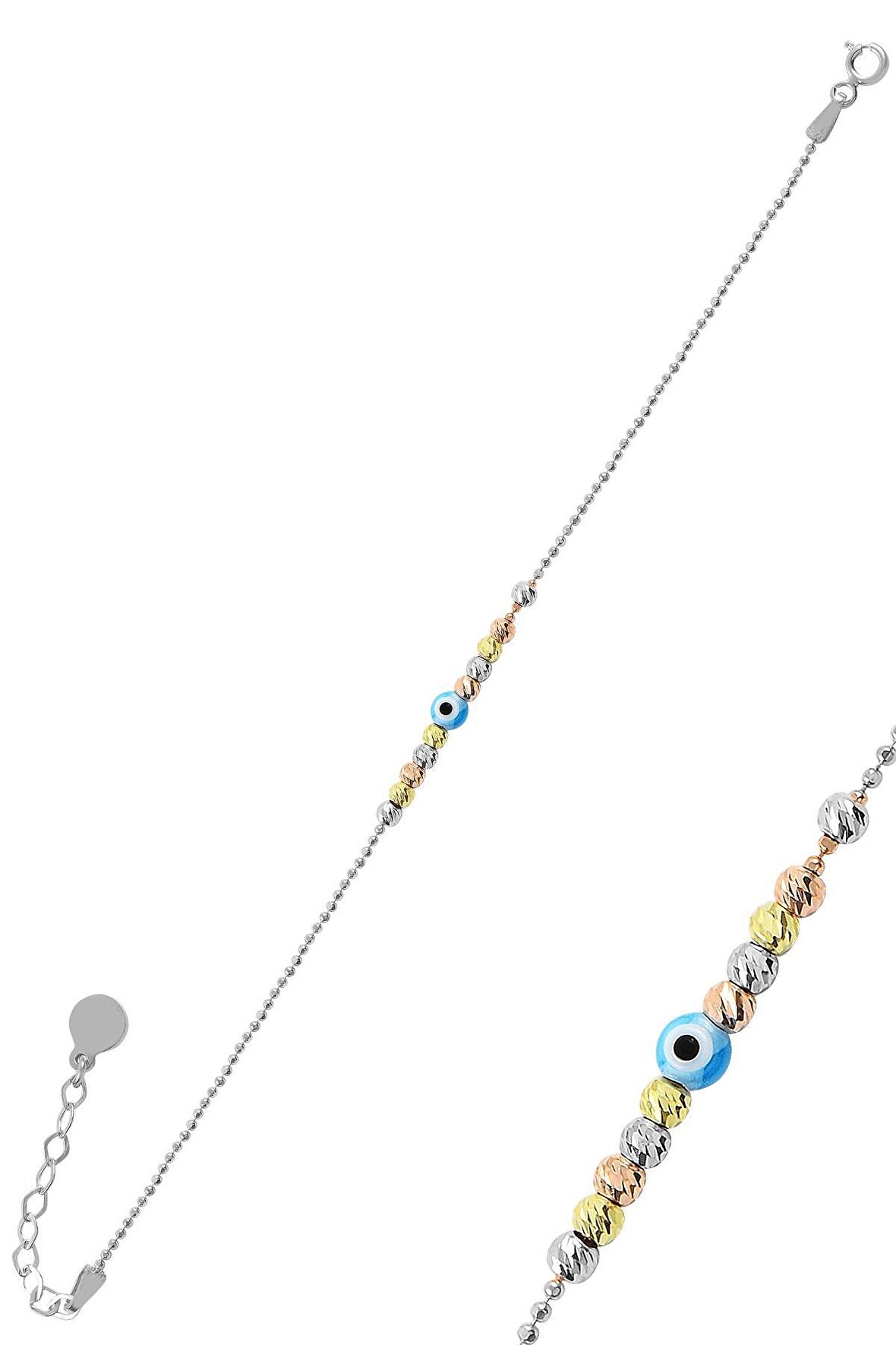 Gümüş altın yaldızlı, rodaj ve rose renkli nazarlı  dorissa dorica bileklik 