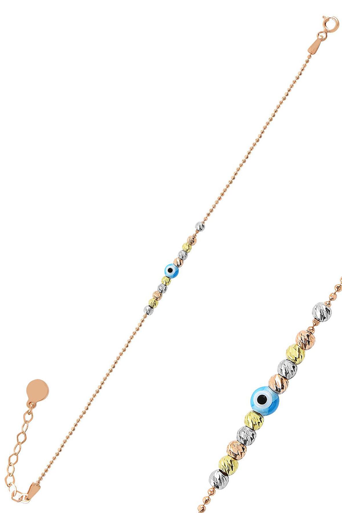 Gümüş altın yaldızlı, rodaj ve rose renkli   nazarlı dorissa dorica bileklik 