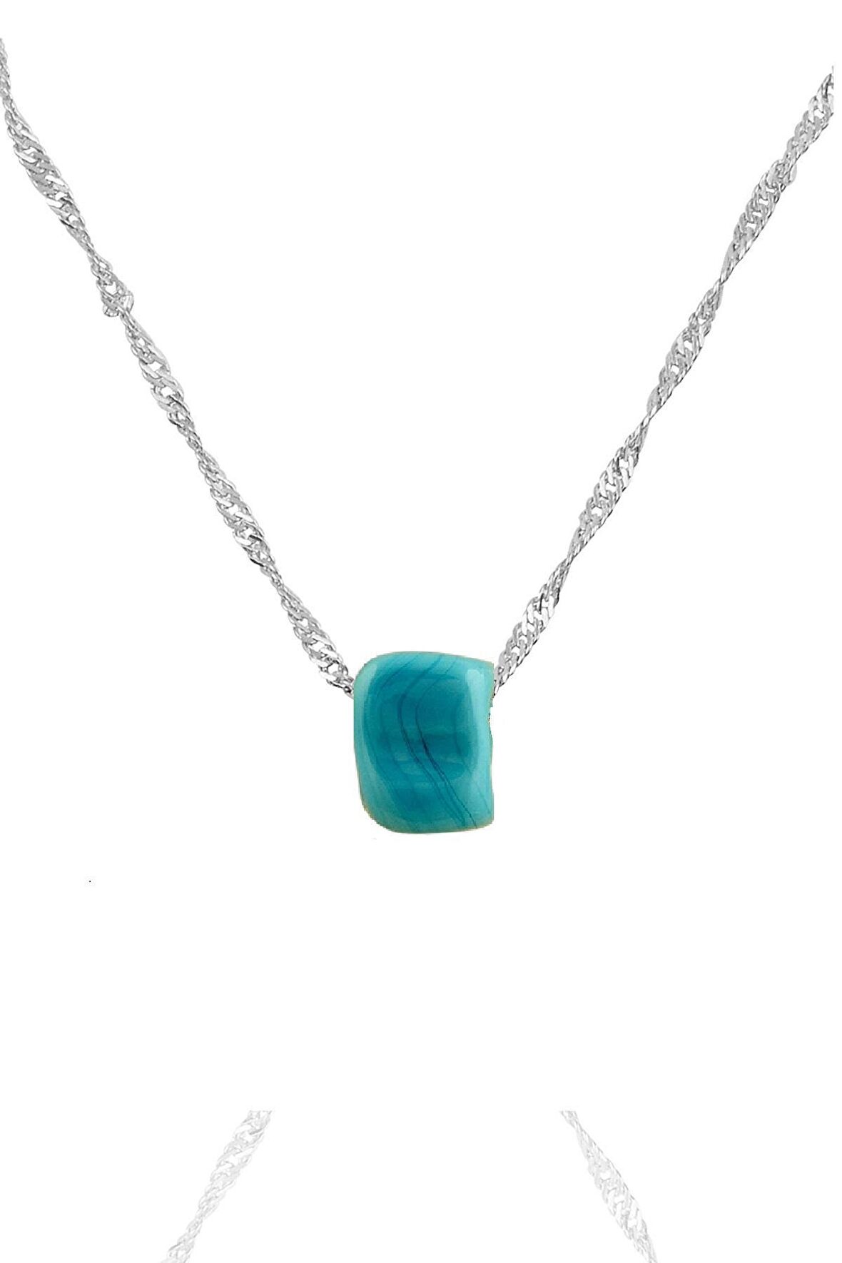 Gümüş rodyumlu  60 cm singapur zincirli turkuaz taşlı kolye