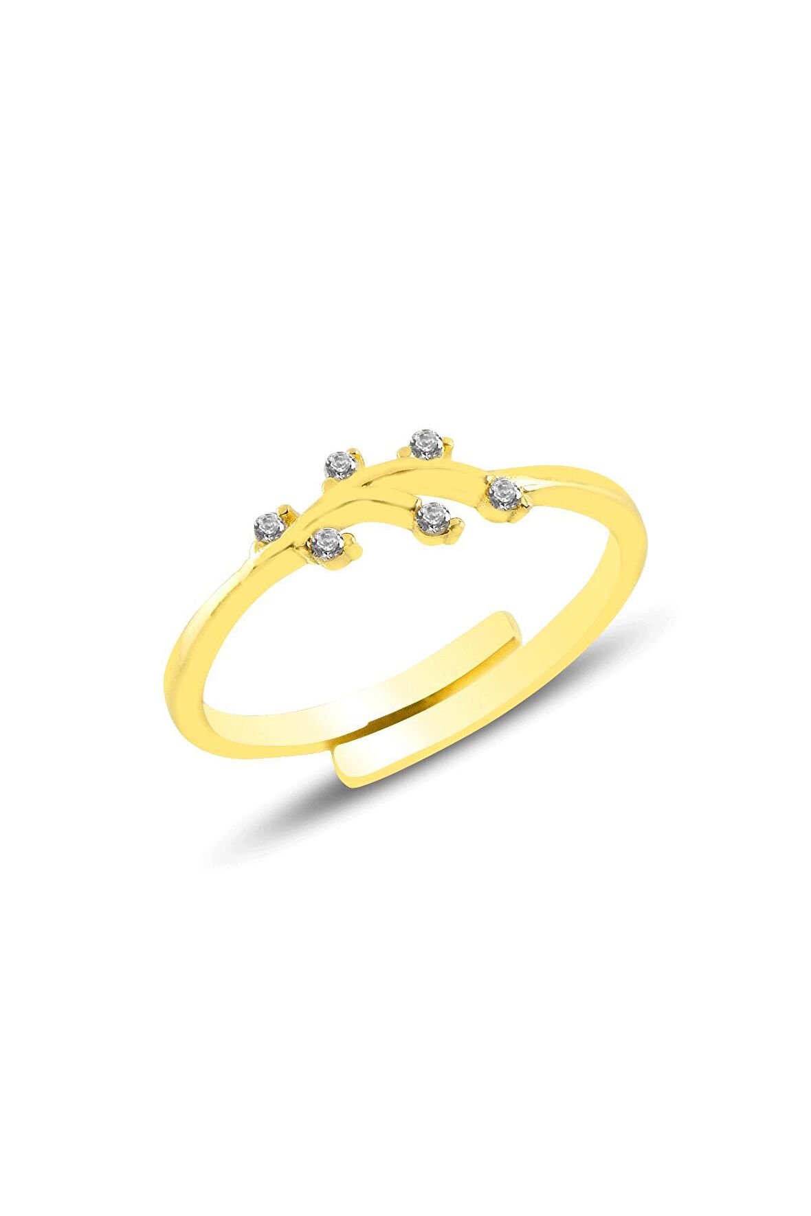 Gümüş altın yaldızlı zirkon taşlı alttan ayarlamalı yaprak  yüzük