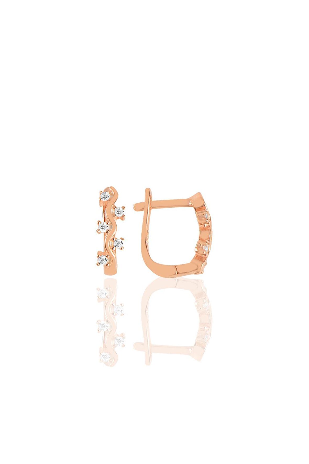 Gümüş rose zirkon taşlı dalgalı klipsli j küpe 