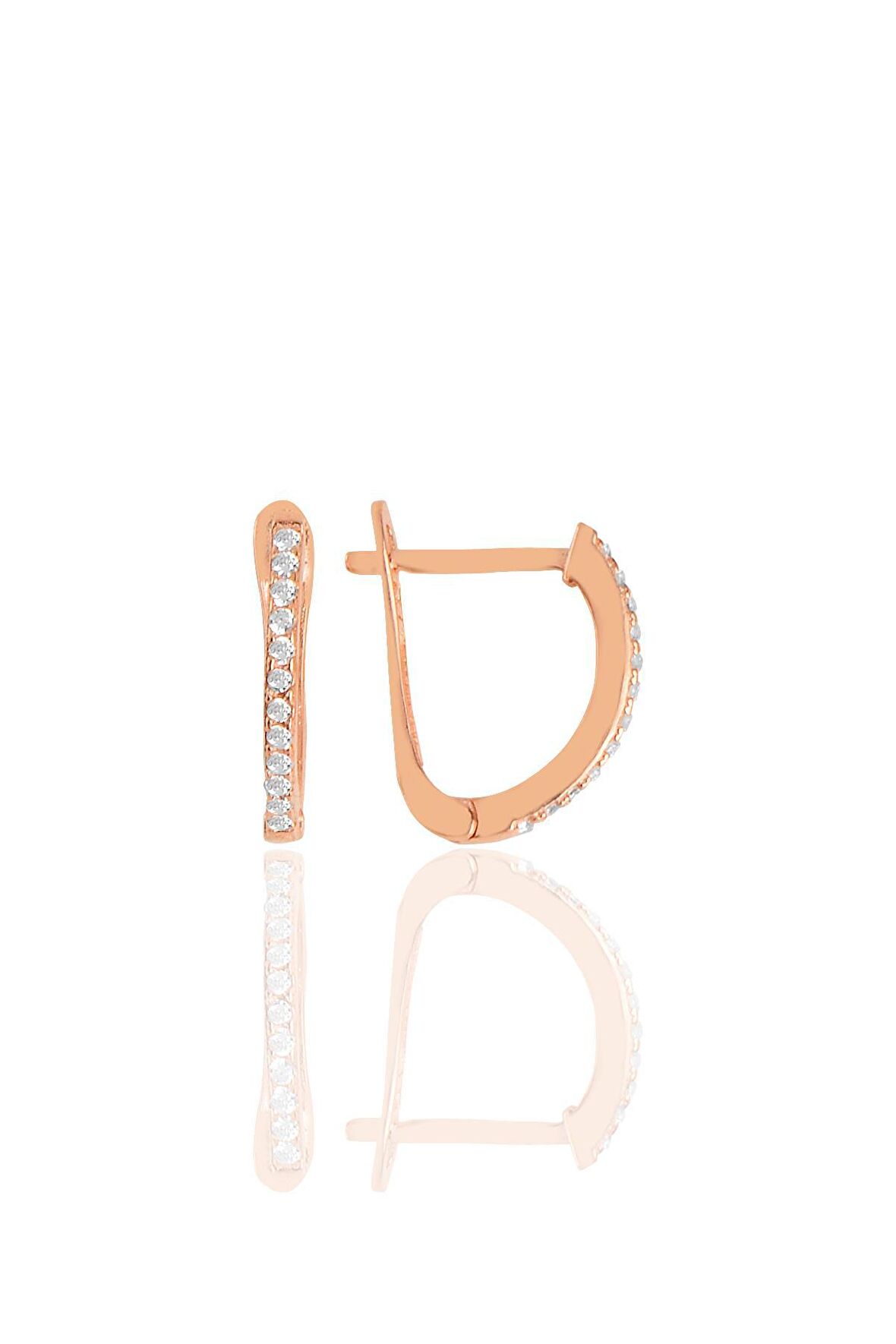 Gümüş  rose zirkon  sıra taşlı  klipsli j küpe 