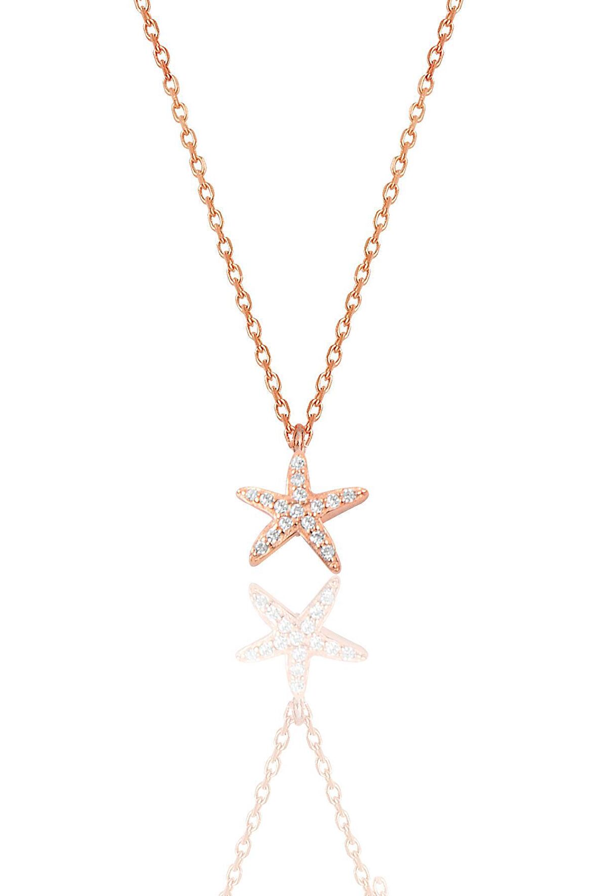Gümüş rose zirkon taşlı deniz yıldızı kolye