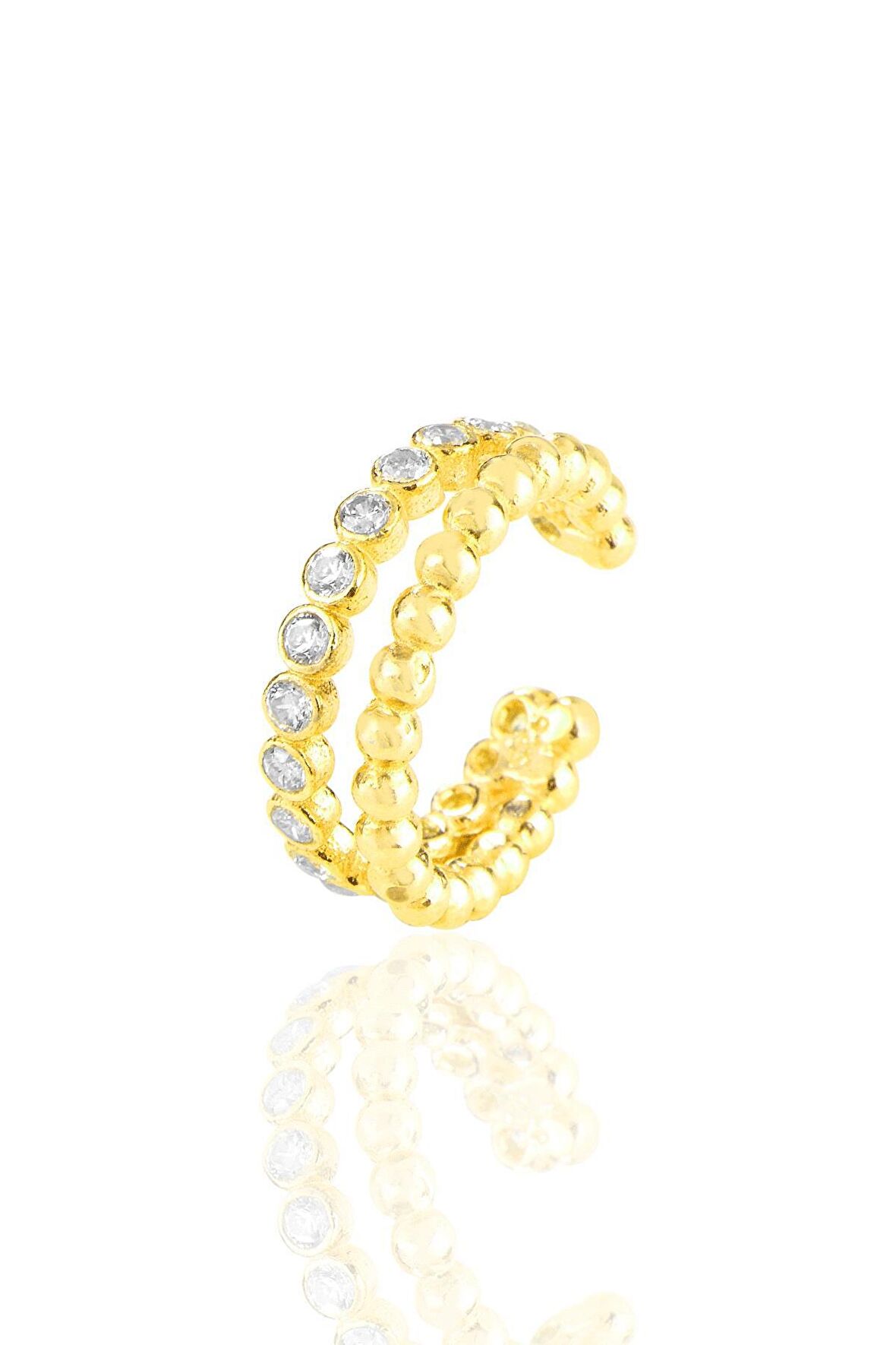 Gümüş altın yaldızlı zirkon taşlı sıkıştırmalı kıkırdak küpe